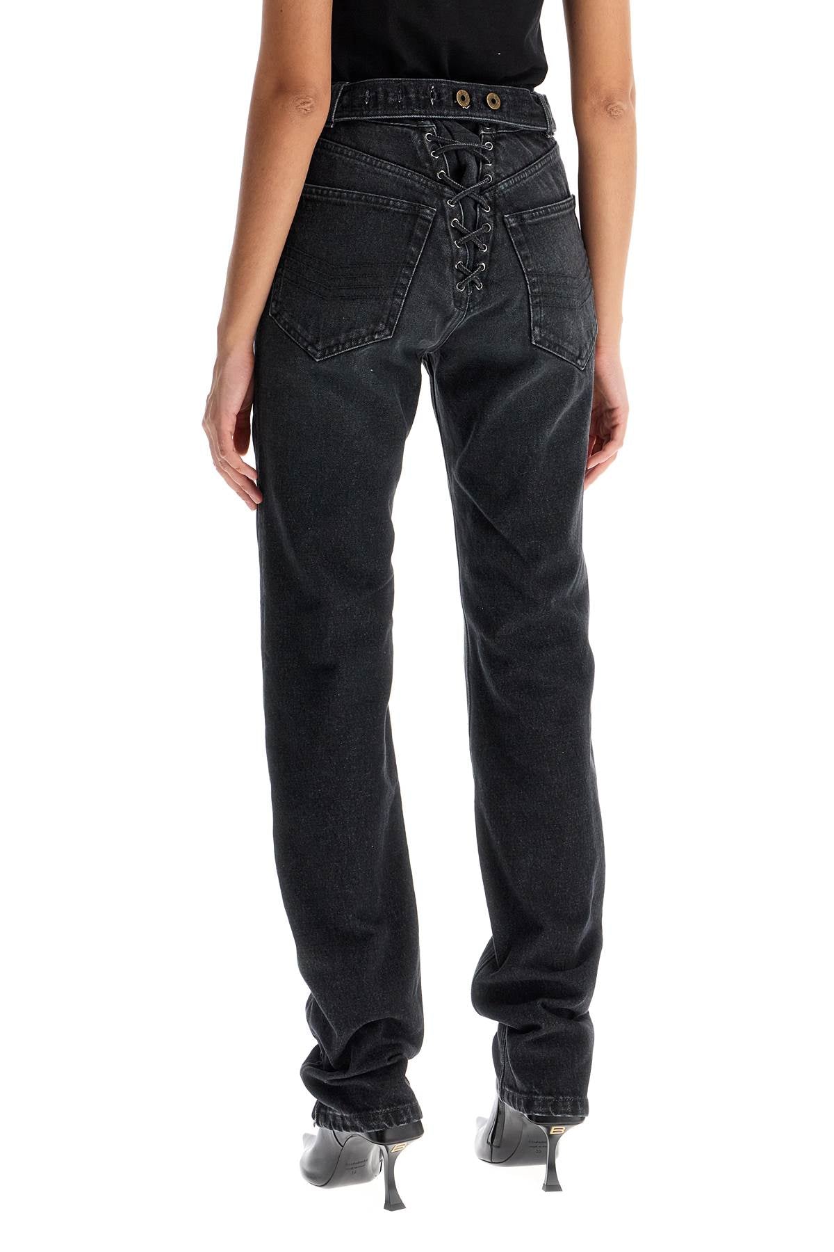 Jean Paul Gaultier Black Denim Jeans with Padded Inserts and Lace-Up Detail image 2