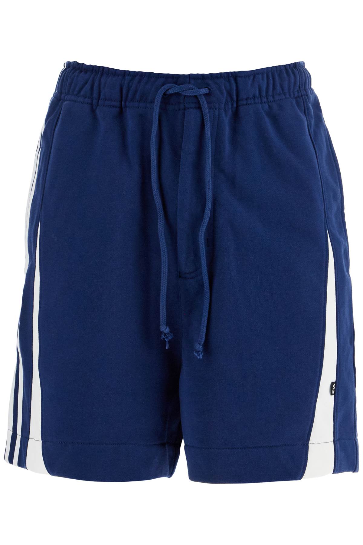 Y-3 blue cotton shorts with side stripes image 0