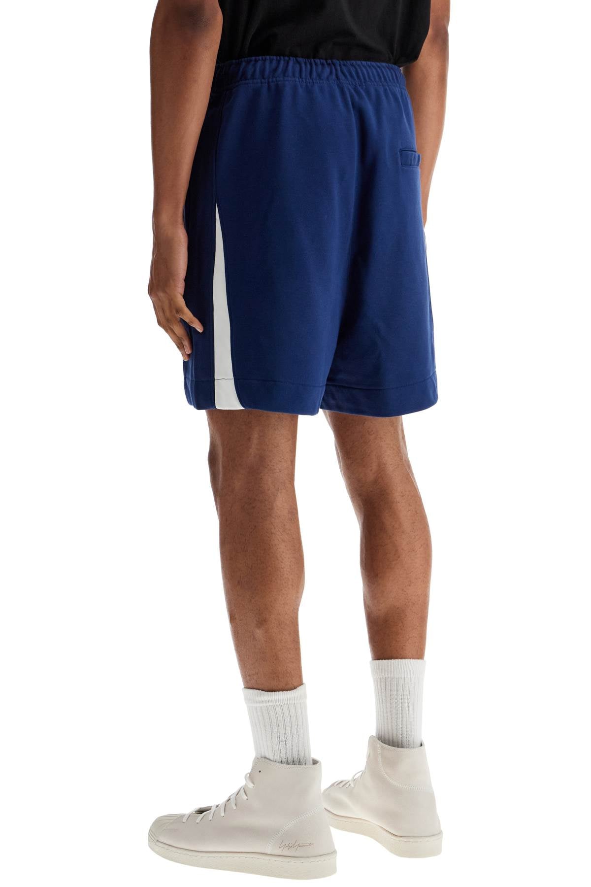 Y-3 blue cotton shorts with side stripes image 2