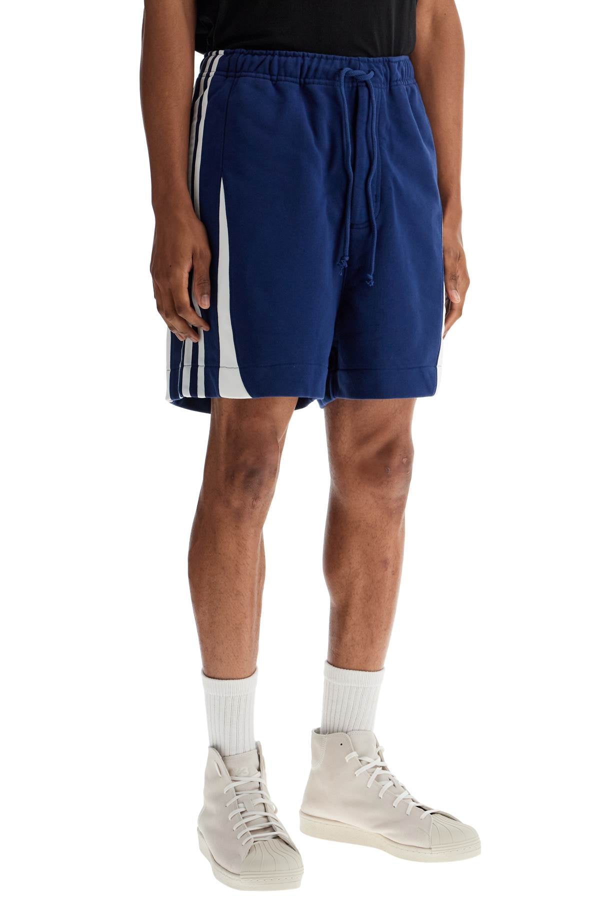 Y-3 blue cotton shorts with side stripes image 1