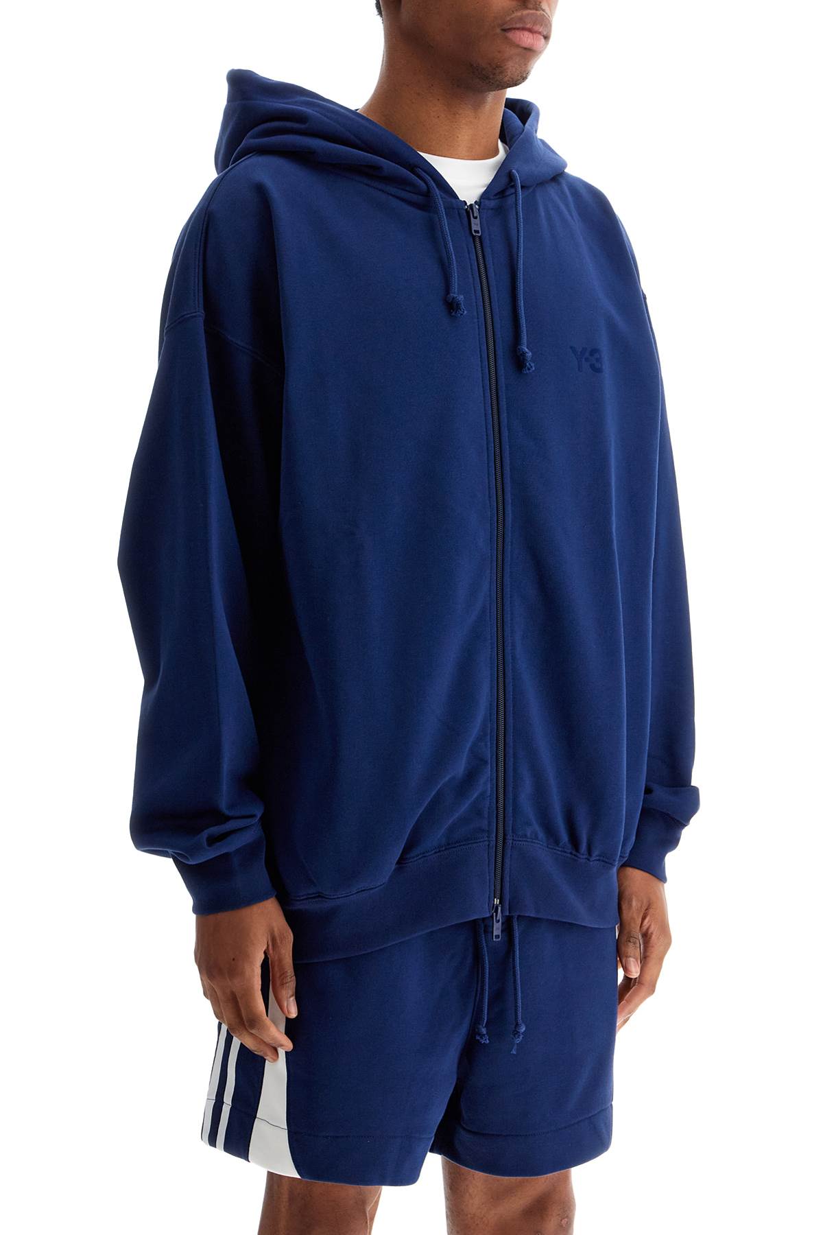 Y-3 men's blue zip hoodie in cotton with recycled polyester image 1