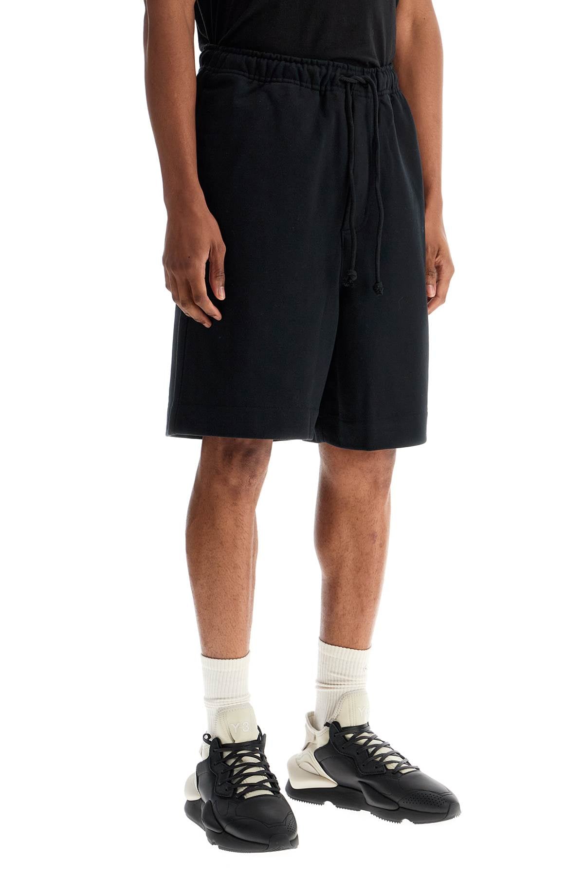 Y-3 high-waisted black cotton sports shorts image 1