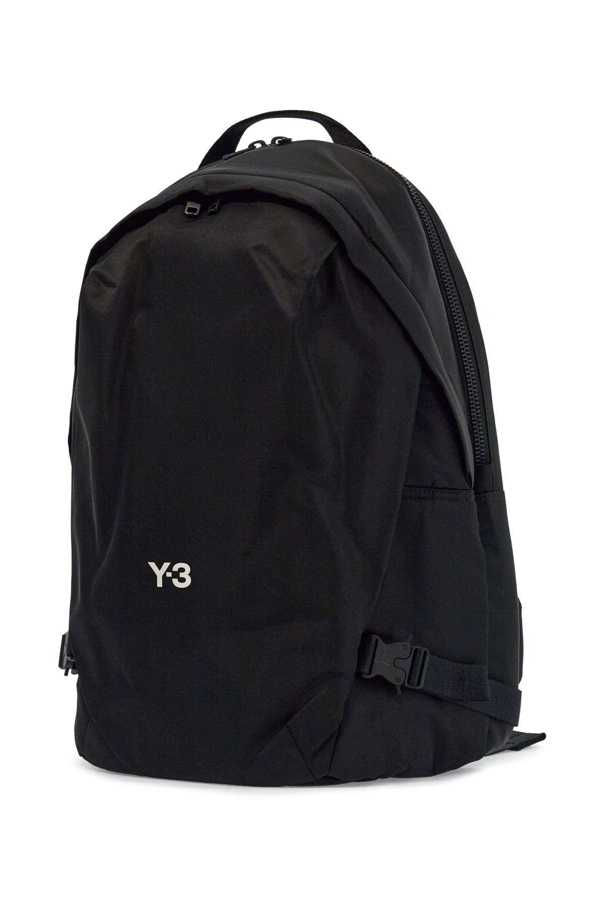 Y-3 black minimalist backpack in recycled polyester with padded straps image 2