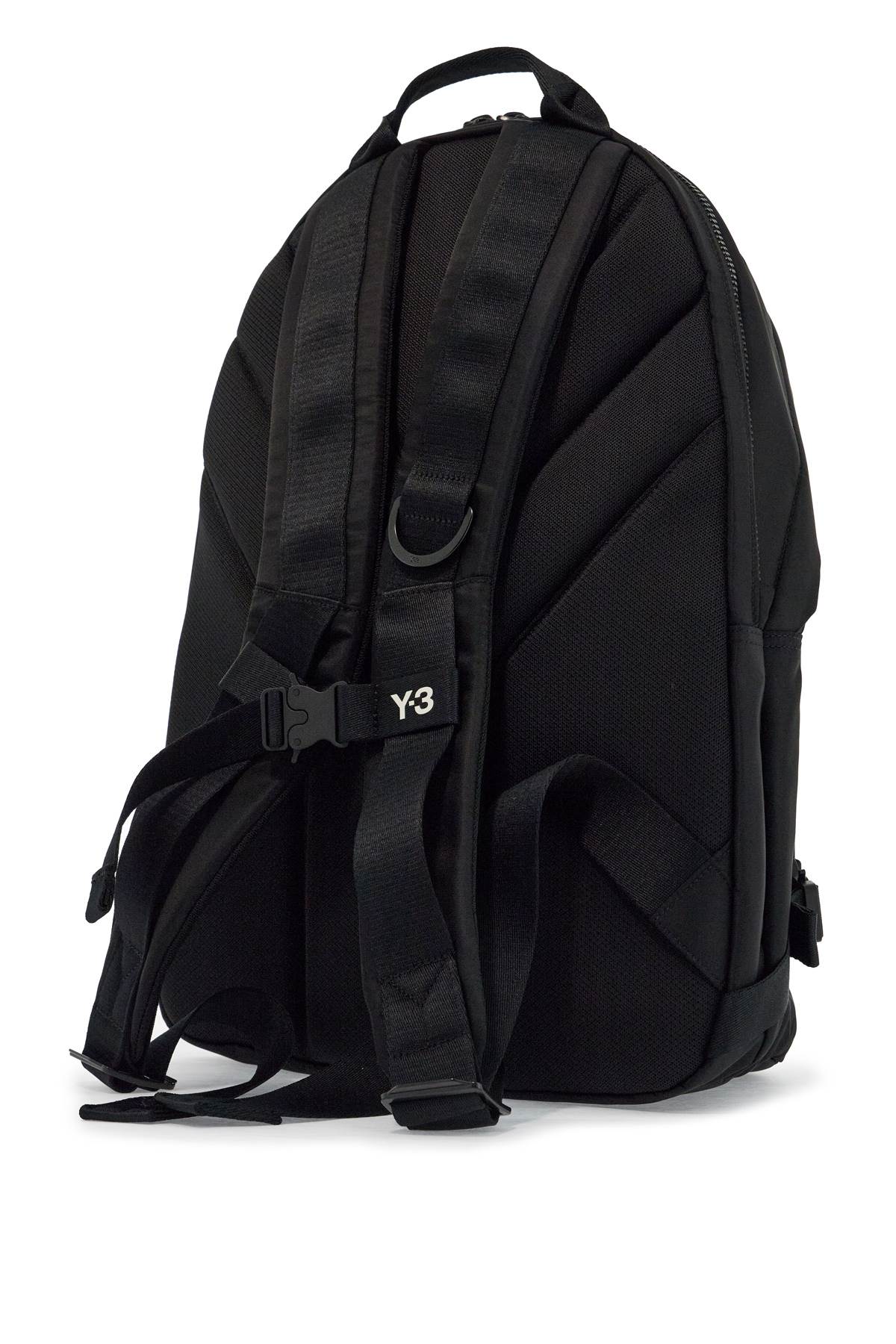 Y-3 black minimalist backpack in recycled polyester with padded straps image 1