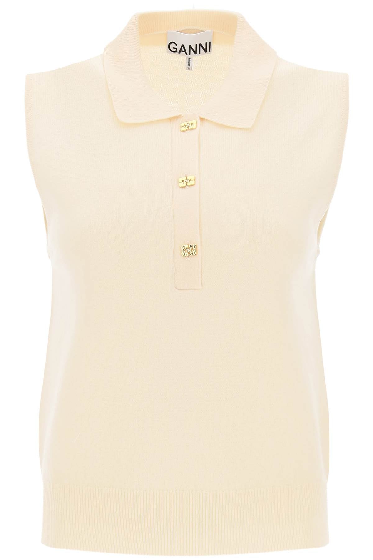 Ganni sleeveless polo shirt in wool and cashmere image 0