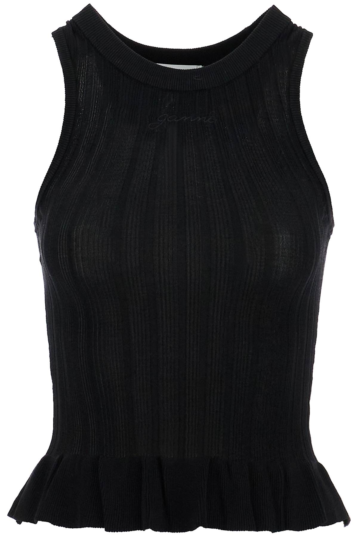 Ganni ribbed knit tank top with spaghetti straps image 0