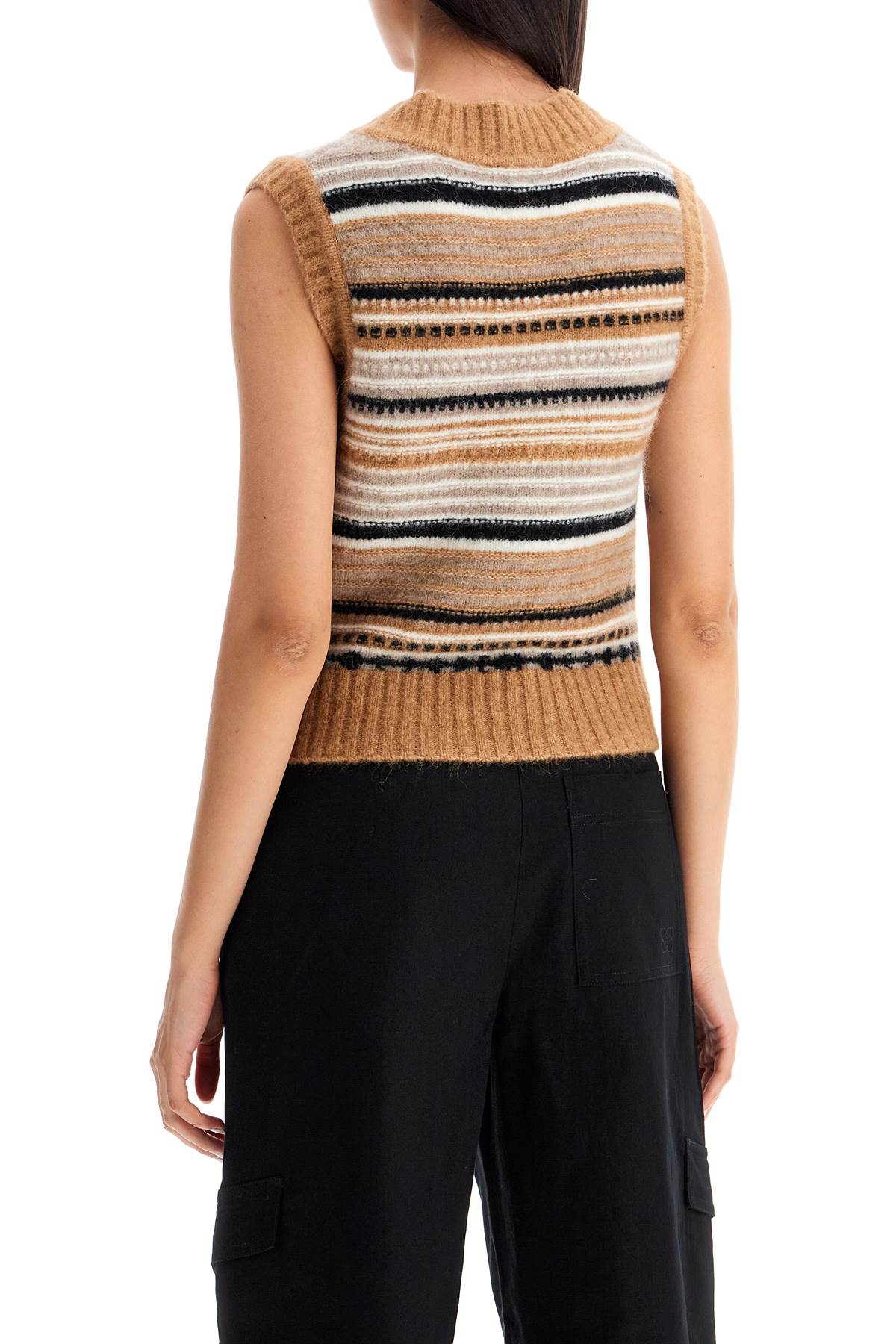 Ganni Soft Striped Knit Vest - Beige, White & Black image 2