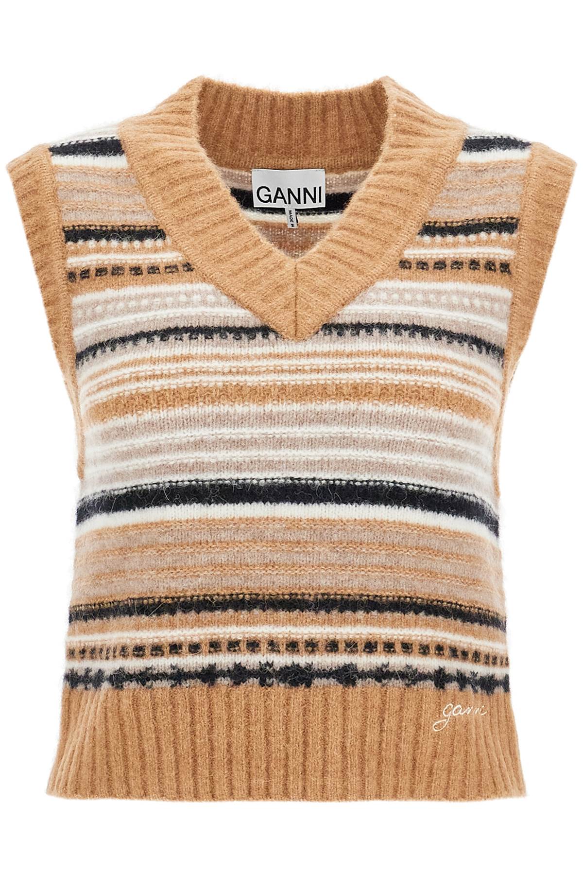 Ganni Soft Striped Knit Vest - Beige, White & Black image 0