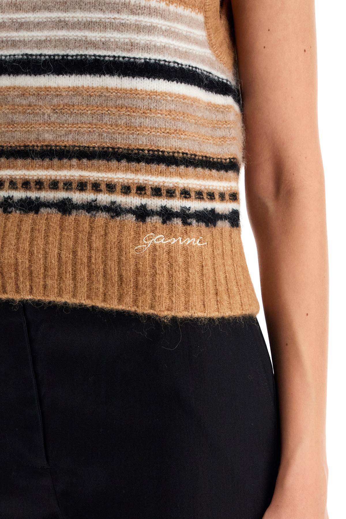 Ganni Soft Striped Knit Vest - Beige, White & Black image 3