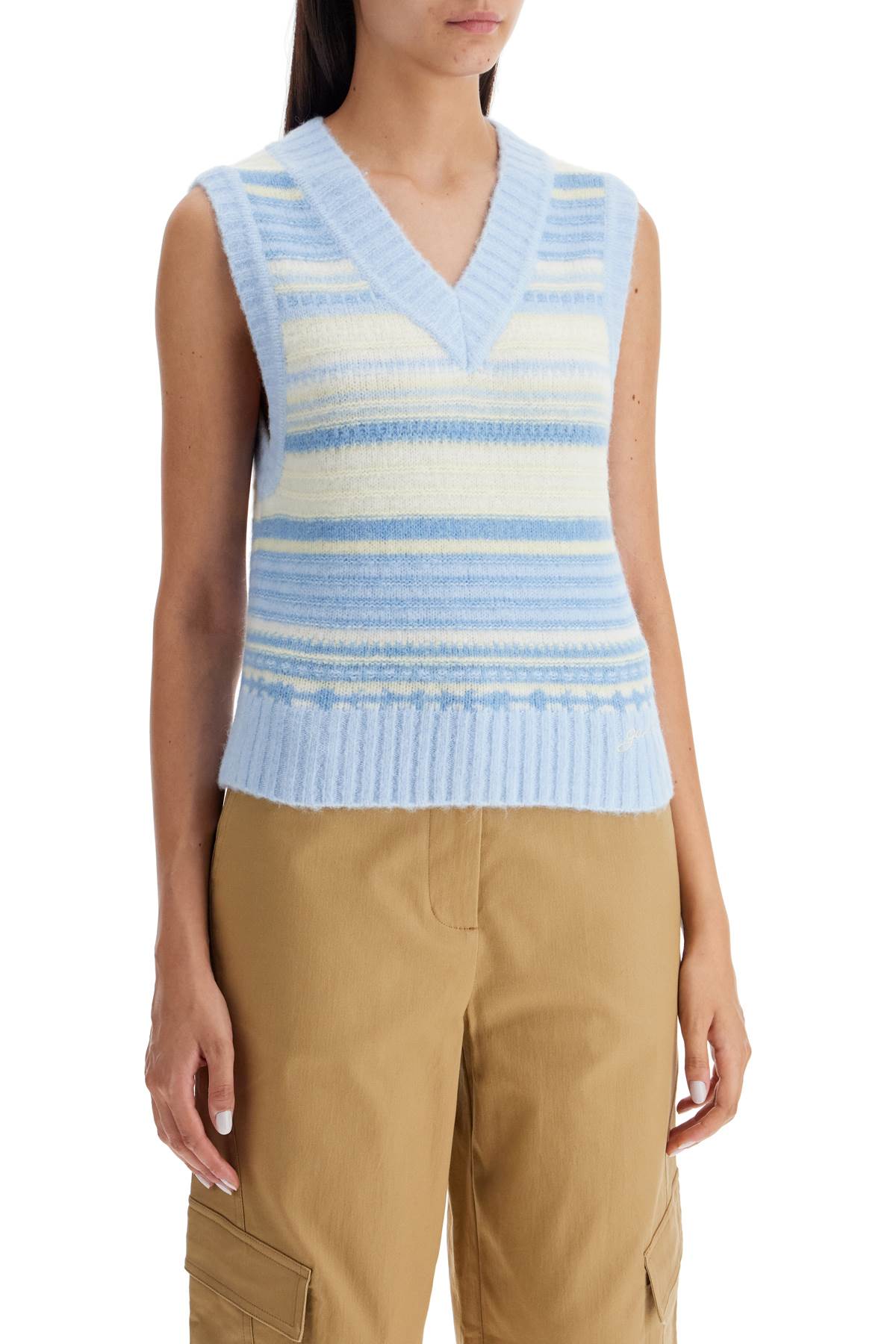 Ganni "soft striped knit vest with a comfortable image 1