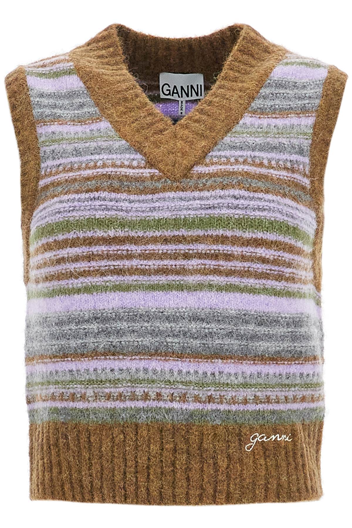 Ganni Soft Striped Knit Vest - Blue, White, Yellow image 0