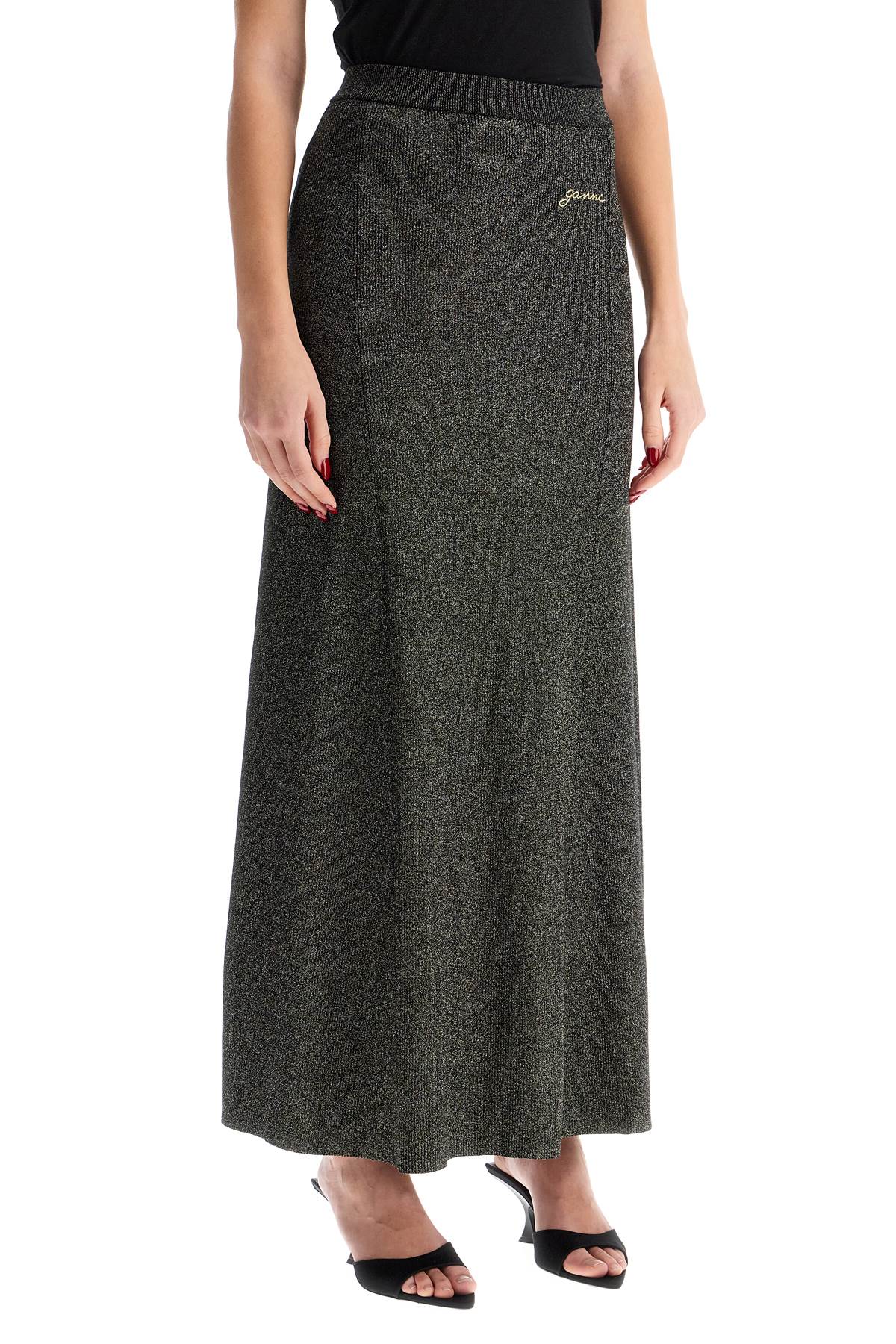 Ganni Long Lurex Knit Skirt: Ribbed Wool & Organic Cotton Blend image 1