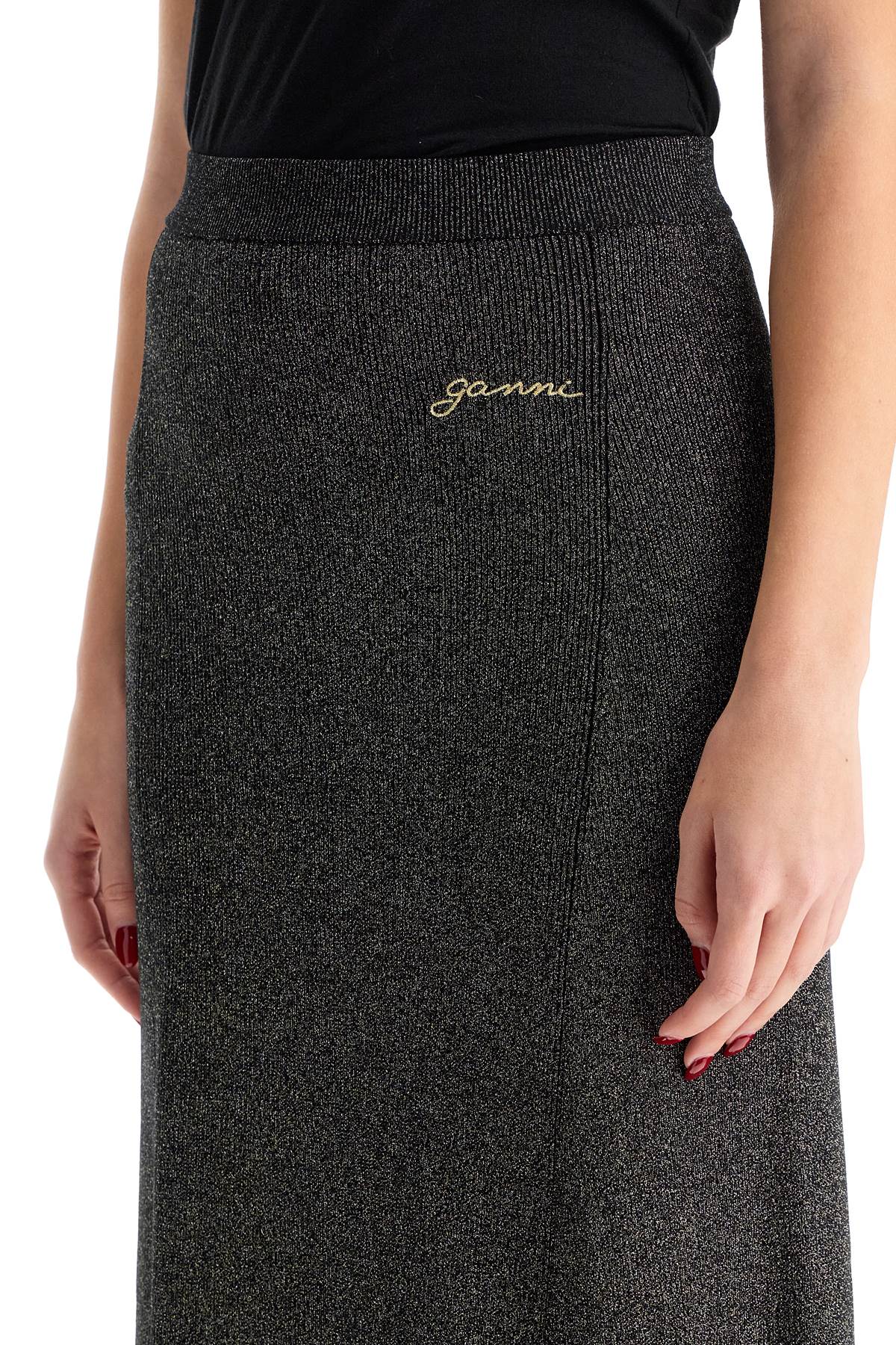 Ganni Long Lurex Knit Skirt: Ribbed Wool & Organic Cotton Blend image 3