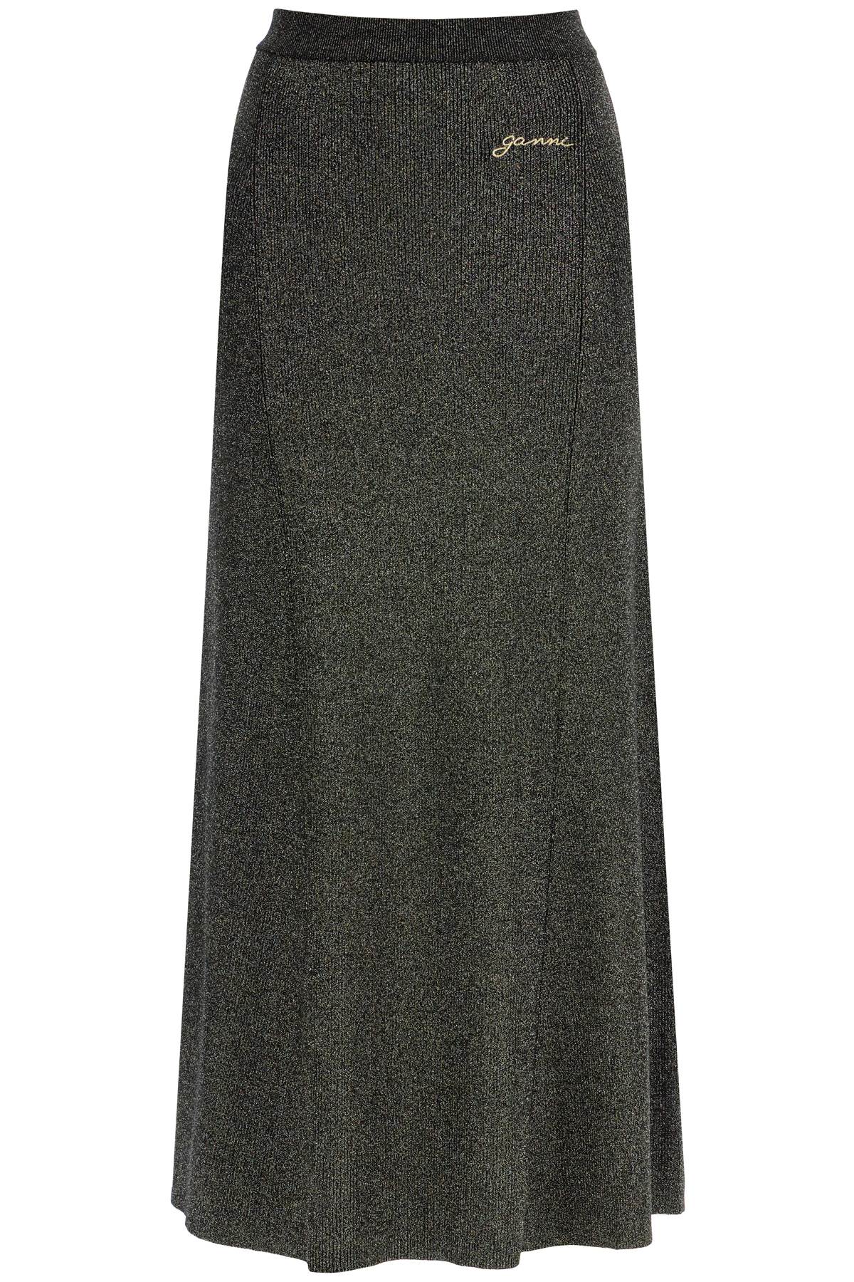 Ganni Long Lurex Knit Skirt: Ribbed Wool & Organic Cotton Blend image 0