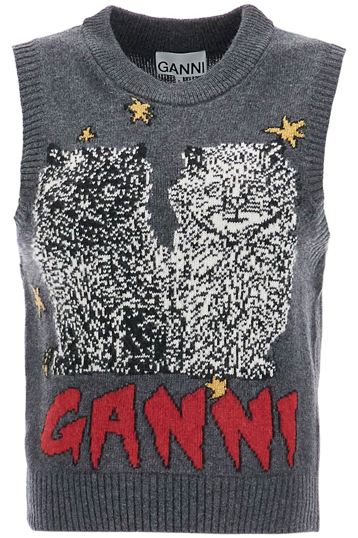 Ganni Graphic Cats Recycled Wool Knit Vest image 0