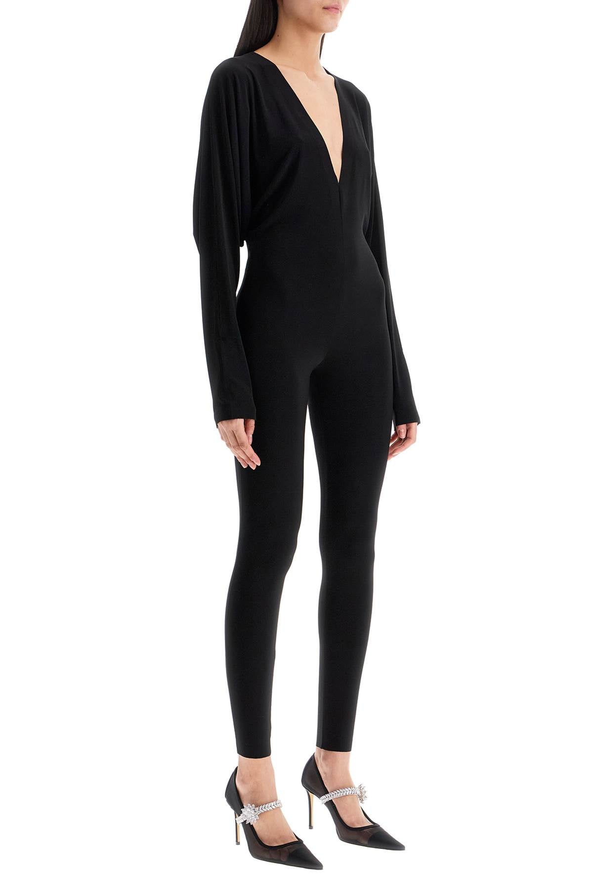 Norma Kamali black slim fit long sleeve v neck jumpsuit image 1