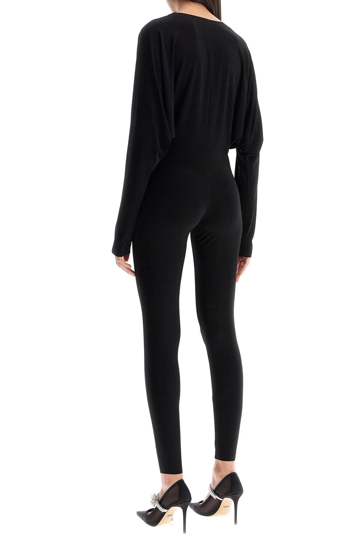 Norma Kamali black slim fit long sleeve v neck jumpsuit image 2