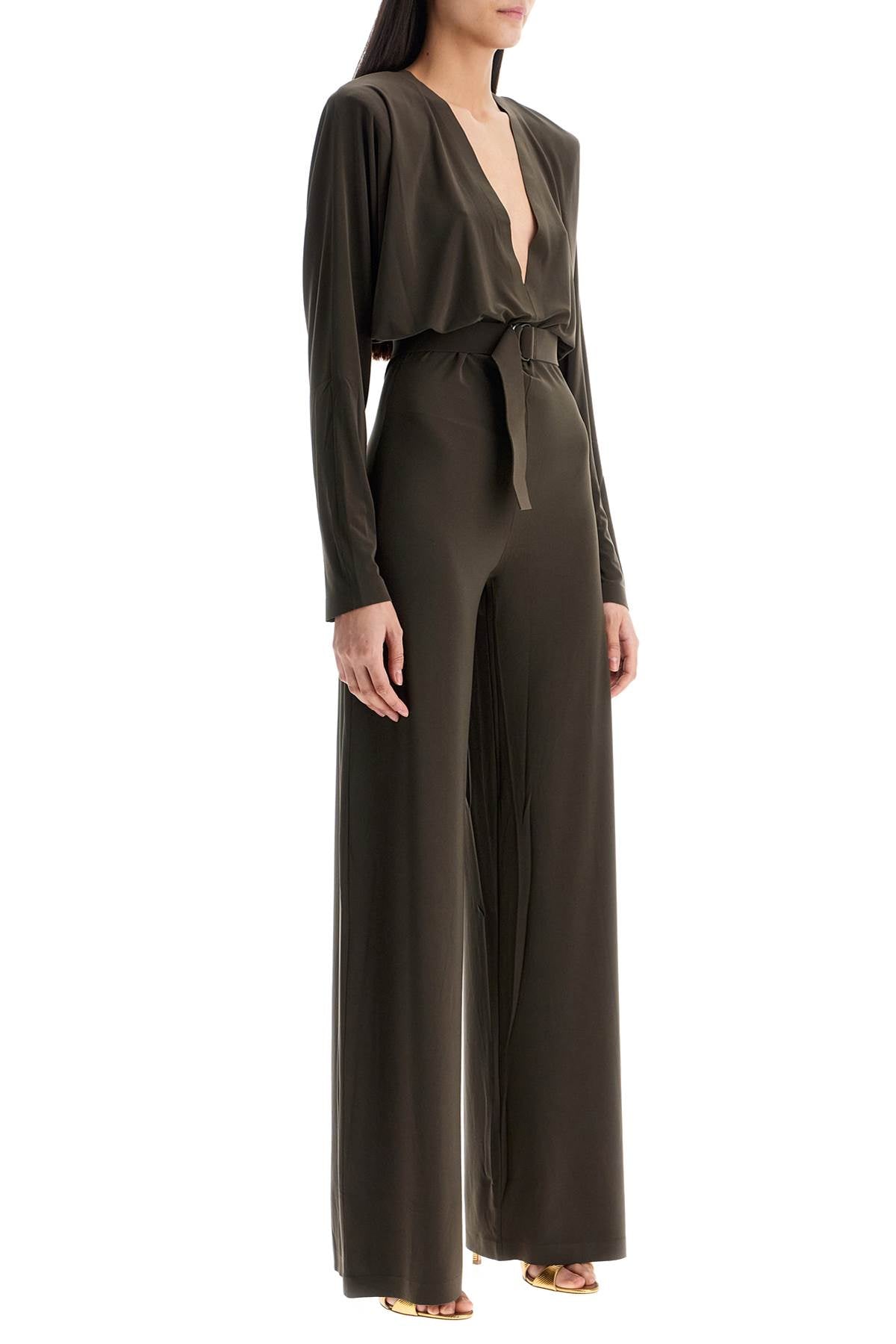 Norma Kamali dark green long sleeve v-neck jumpsuit image 1