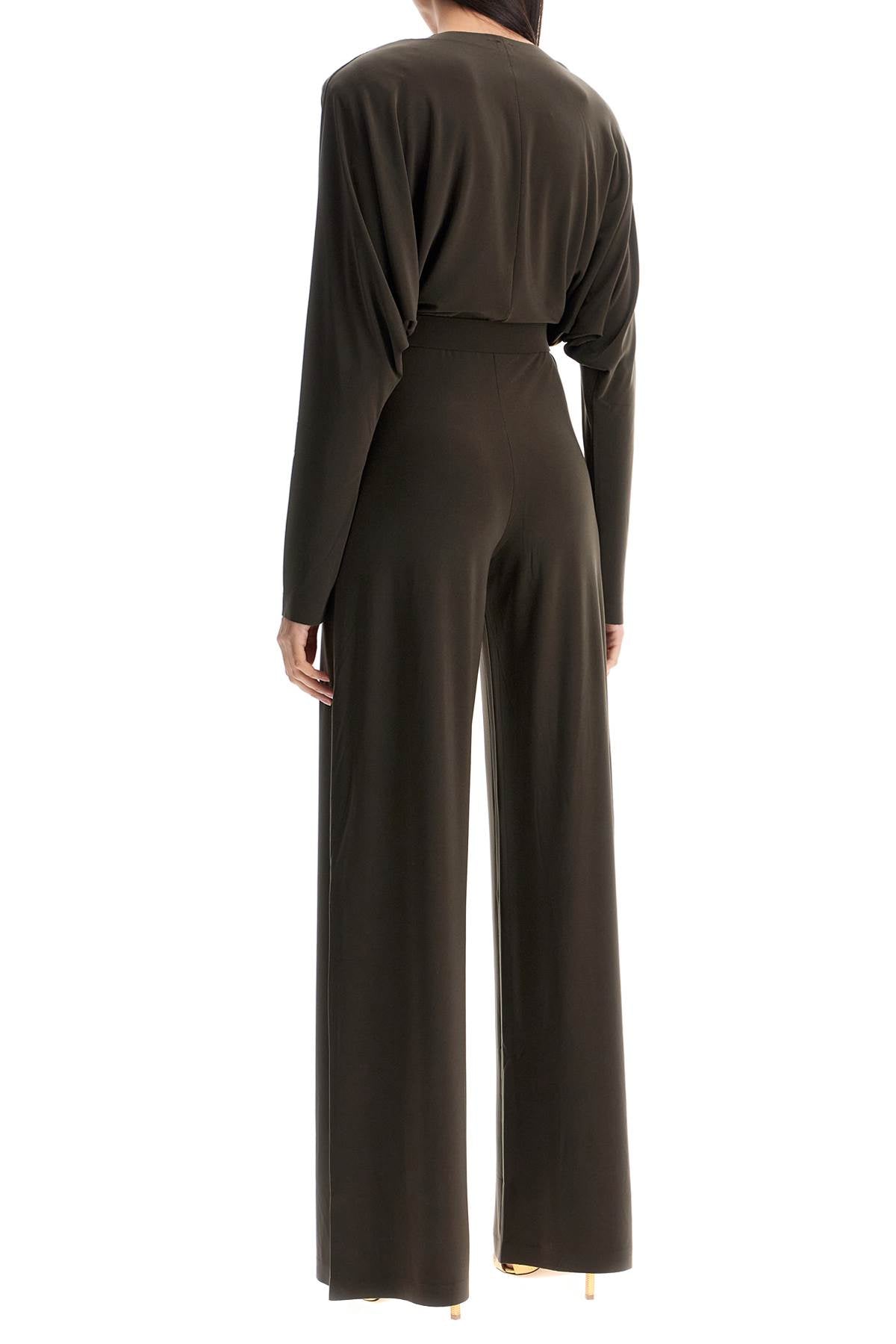 Norma Kamali dark green long sleeve v-neck jumpsuit image 2