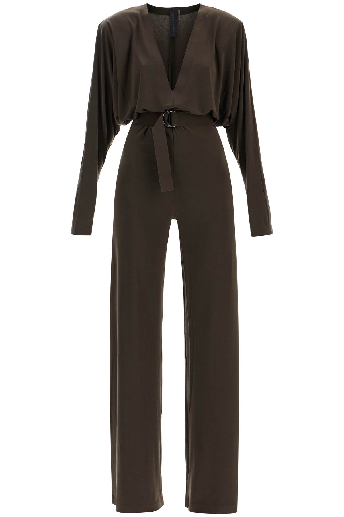 Norma Kamali dark green long sleeve v-neck jumpsuit image 0