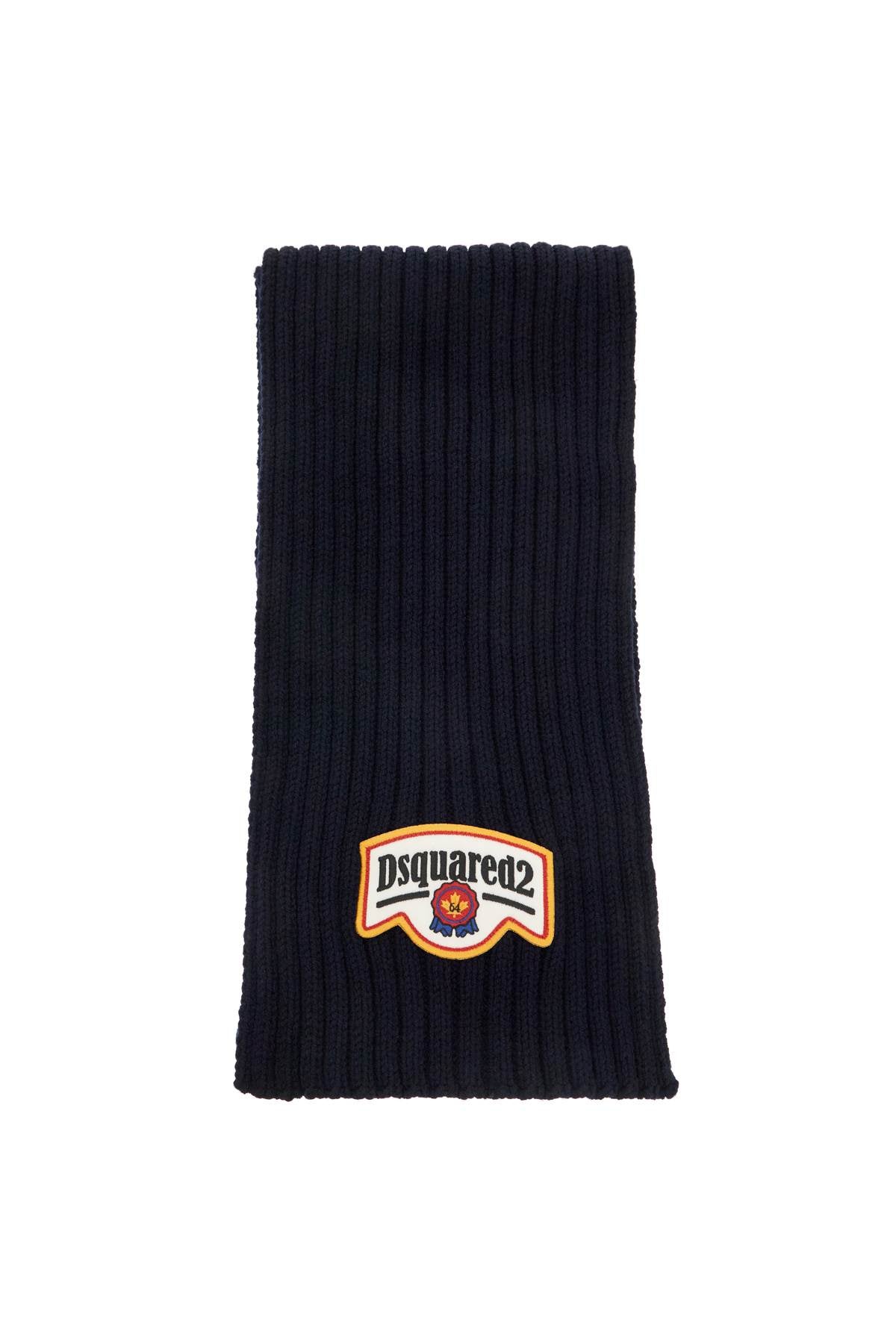 Dsquared2 Ribbed Wool Scarf with Logo Patch image 0