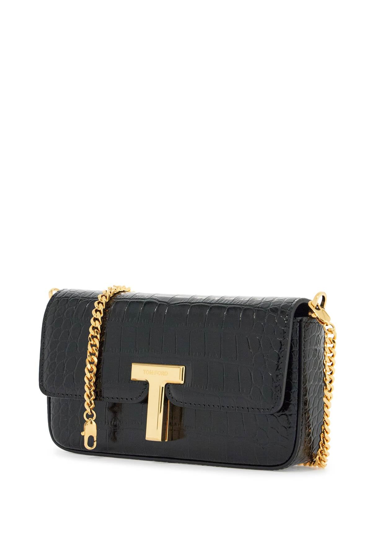 Tom Ford mini crossbody bag in black calf leather with crocodile effect image 2