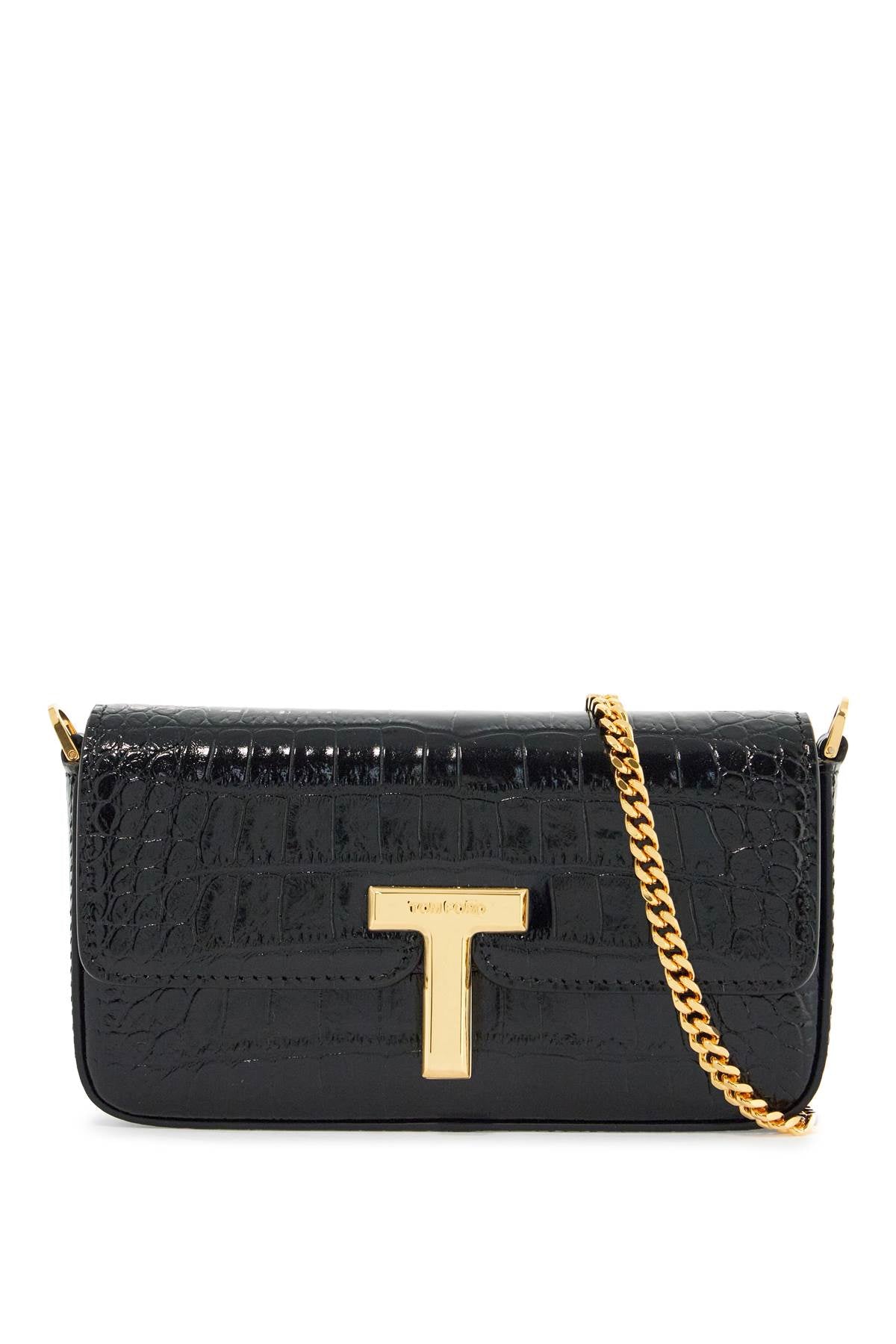 Tom Ford mini crossbody bag in black calf leather with crocodile effect image 0