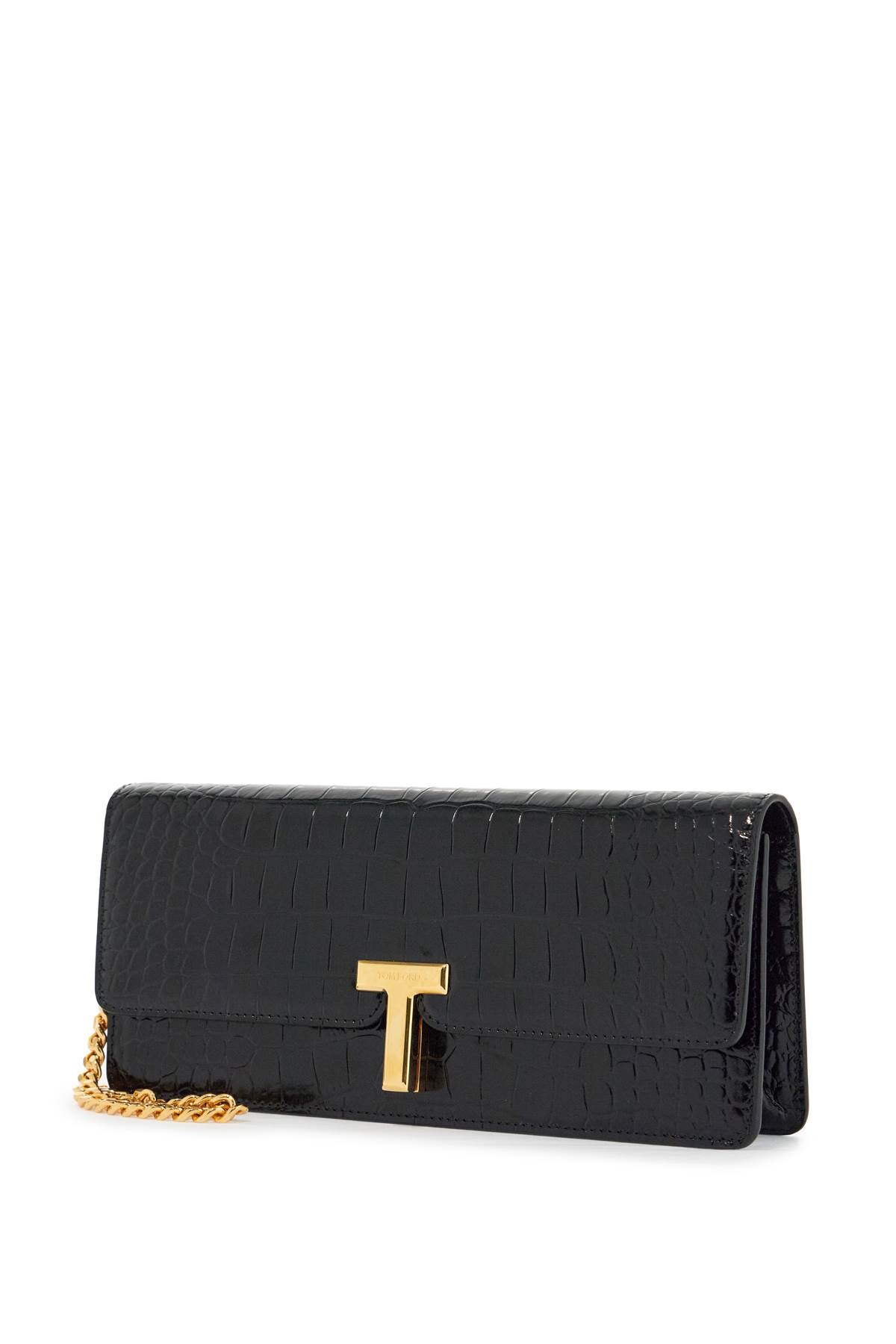 Tom Ford shiny black crocodile effect calfskin clutch image 2