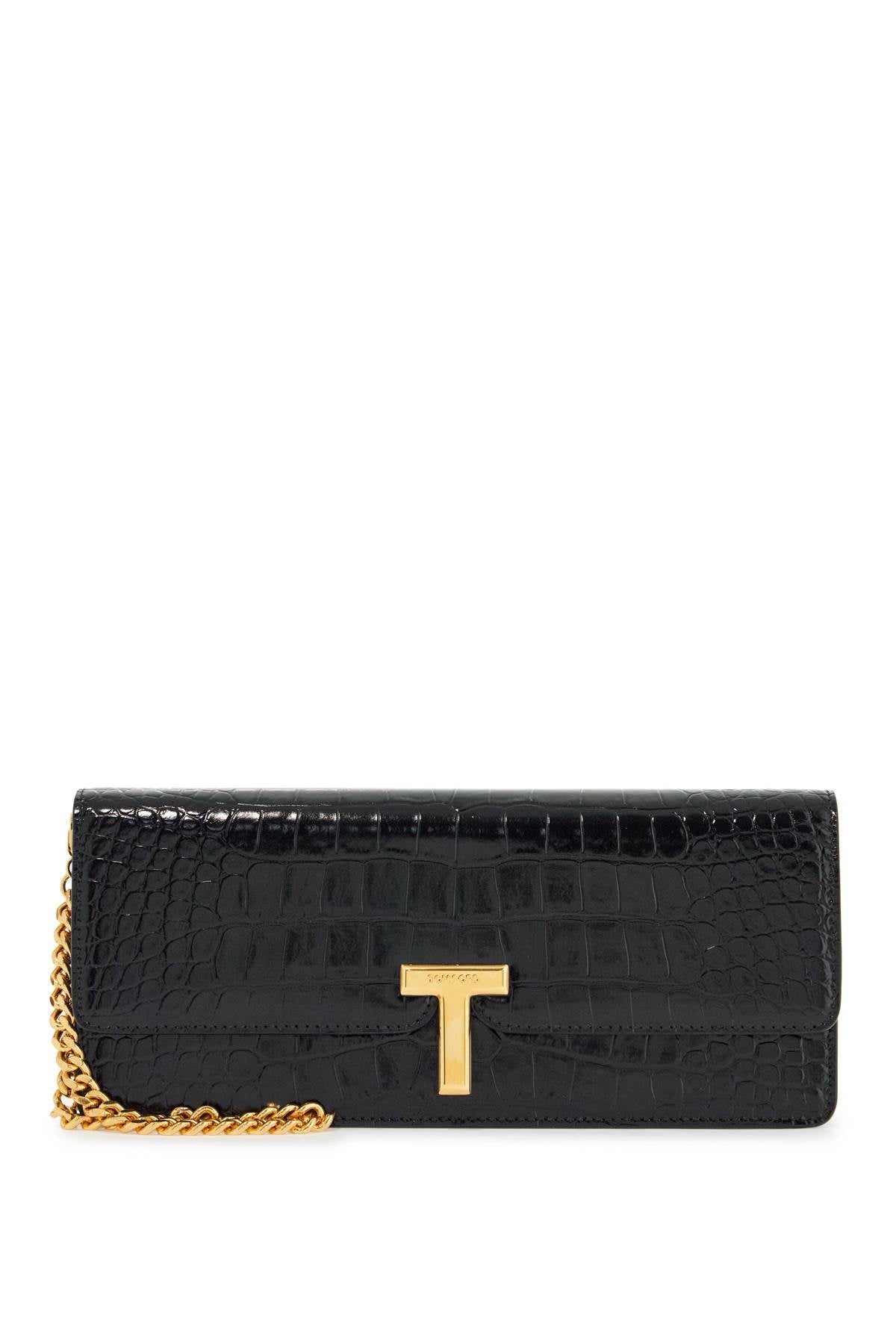 Tom Ford shiny black crocodile effect calfskin clutch image 0