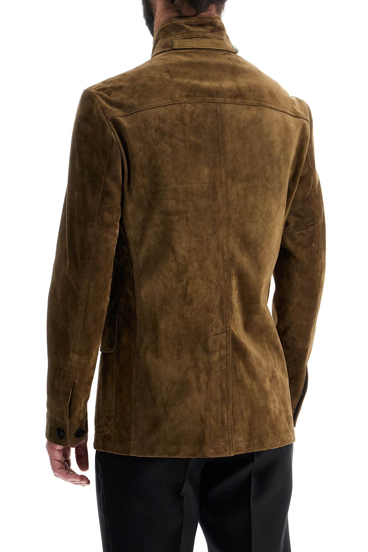 Tom Ford khaki high collar leather military jacket image 2