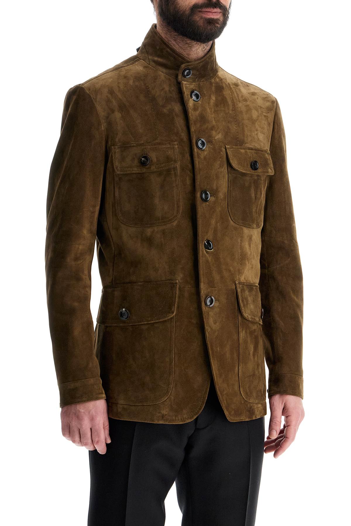 Tom Ford khaki high collar leather military jacket image 1