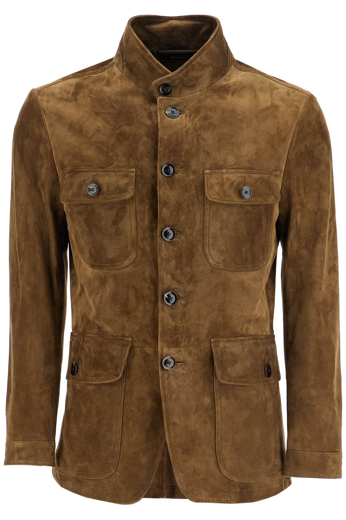 Tom Ford khaki high collar leather military jacket image 0