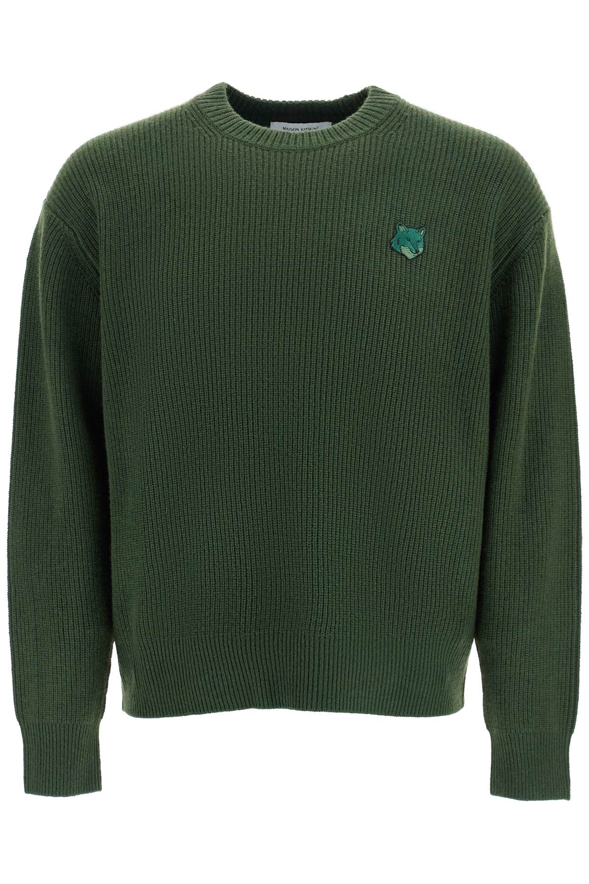 Maison Kitsune ranger green wool and viscose sweater with fox patch image 0