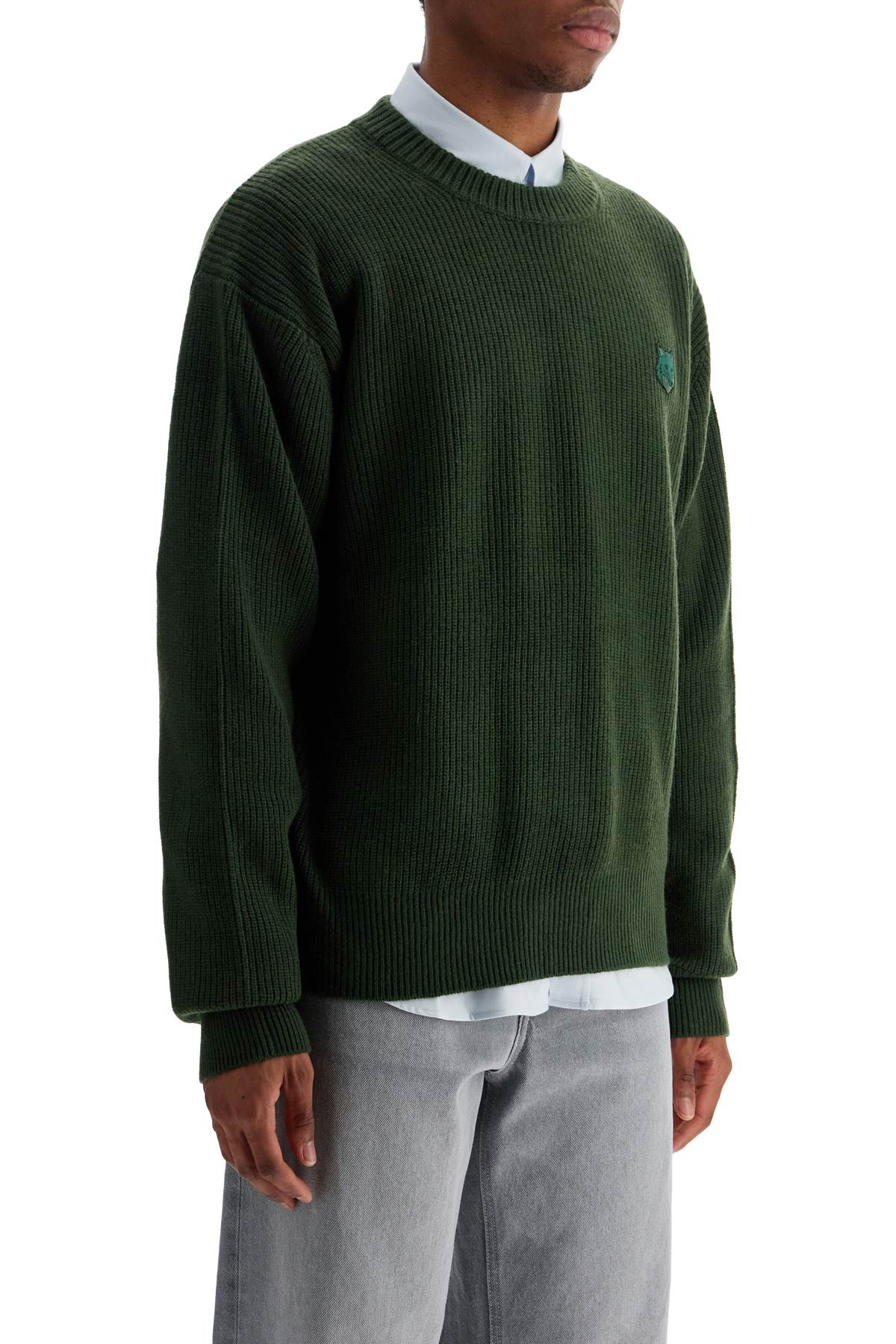 Maison Kitsune ranger green wool and viscose sweater with fox patch image 1