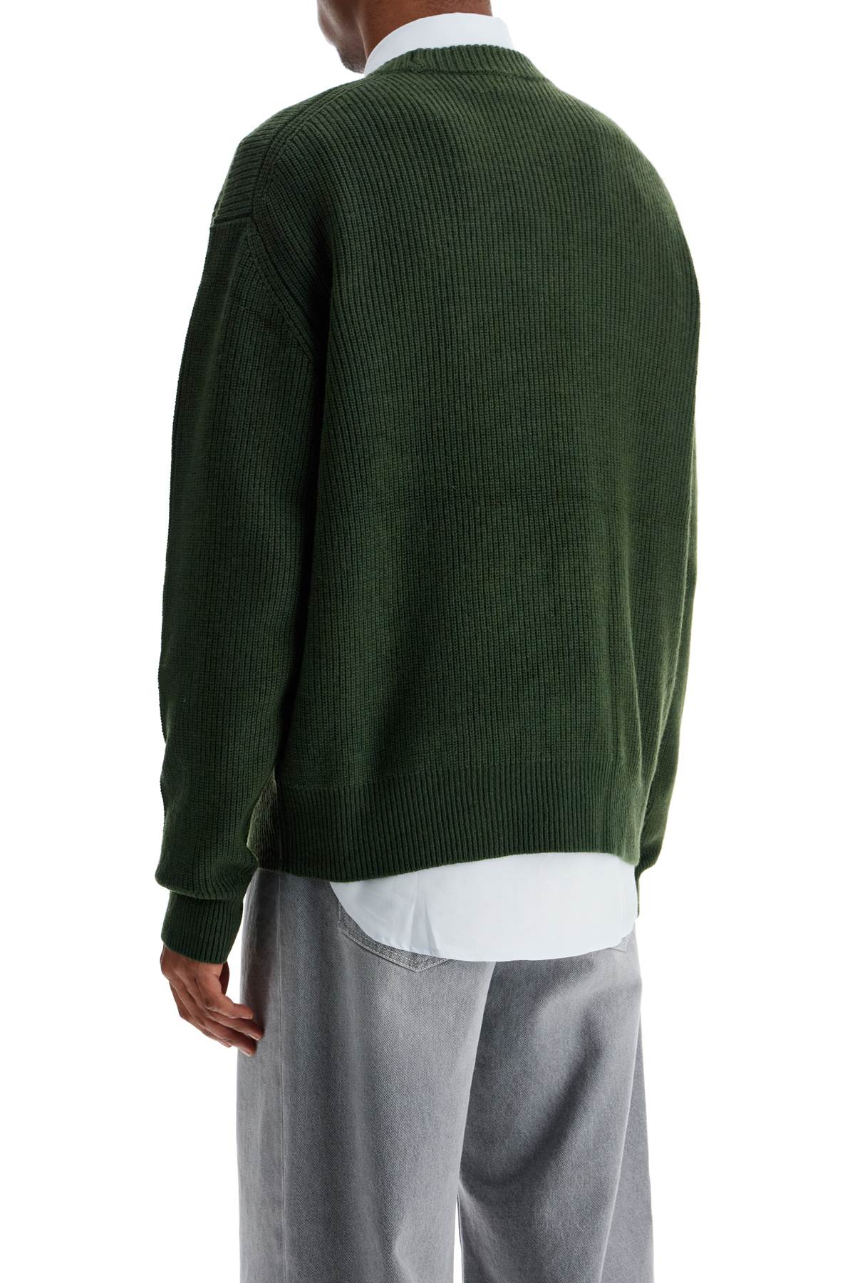 Maison Kitsune ranger green wool and viscose sweater with fox patch image 2