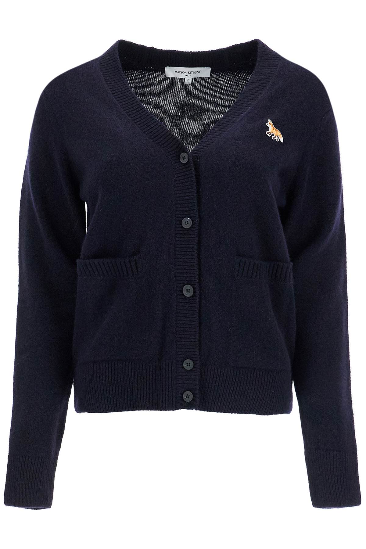 Maison Kitsune oversized blue cardigan 100% wool with fox patch image 0