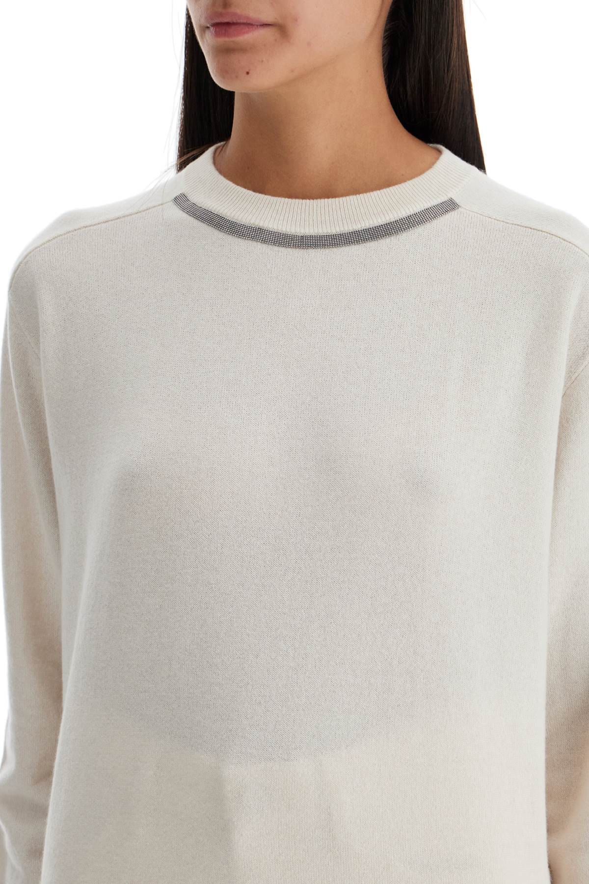 Brunello Cucinelli Cashmere Crewneck Pullover with Monile Embroidery image 3