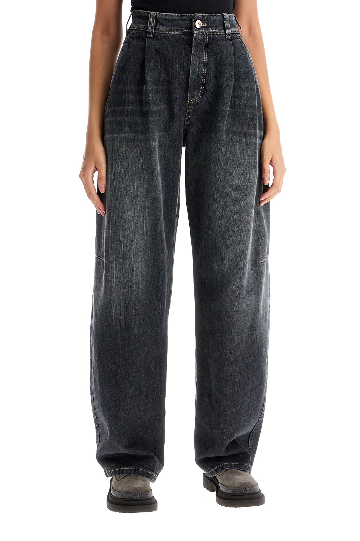 Brunello Cucinelli Black Washed High-Waisted Curved Leg Jeans image 1