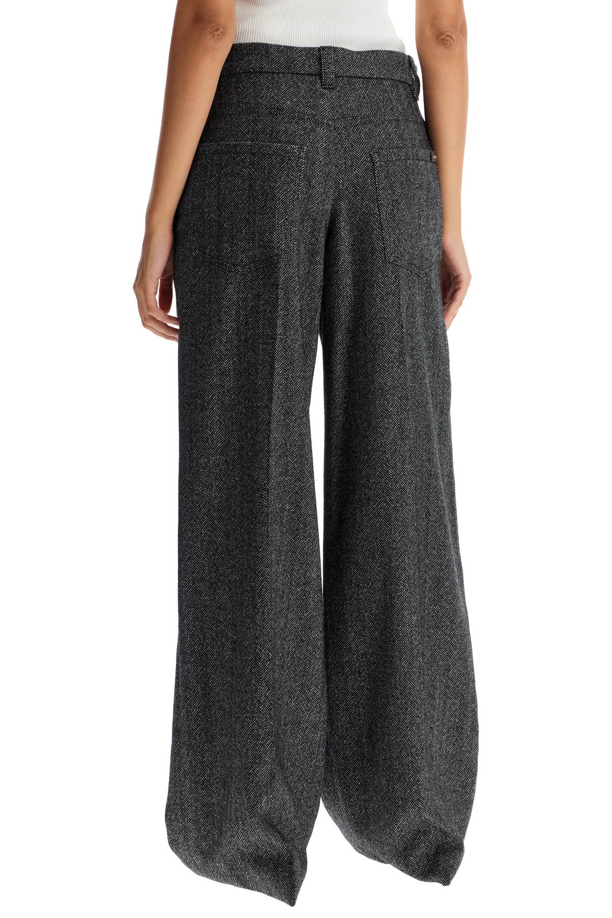 Brunello Cucinelli Wide Leg Herringbone Wool Trousers image 2