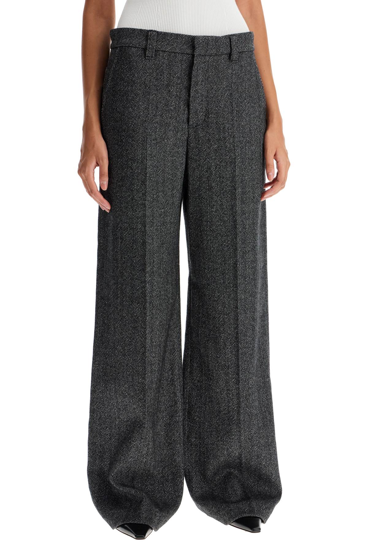 Brunello Cucinelli Wide Leg Herringbone Wool Trousers image 1