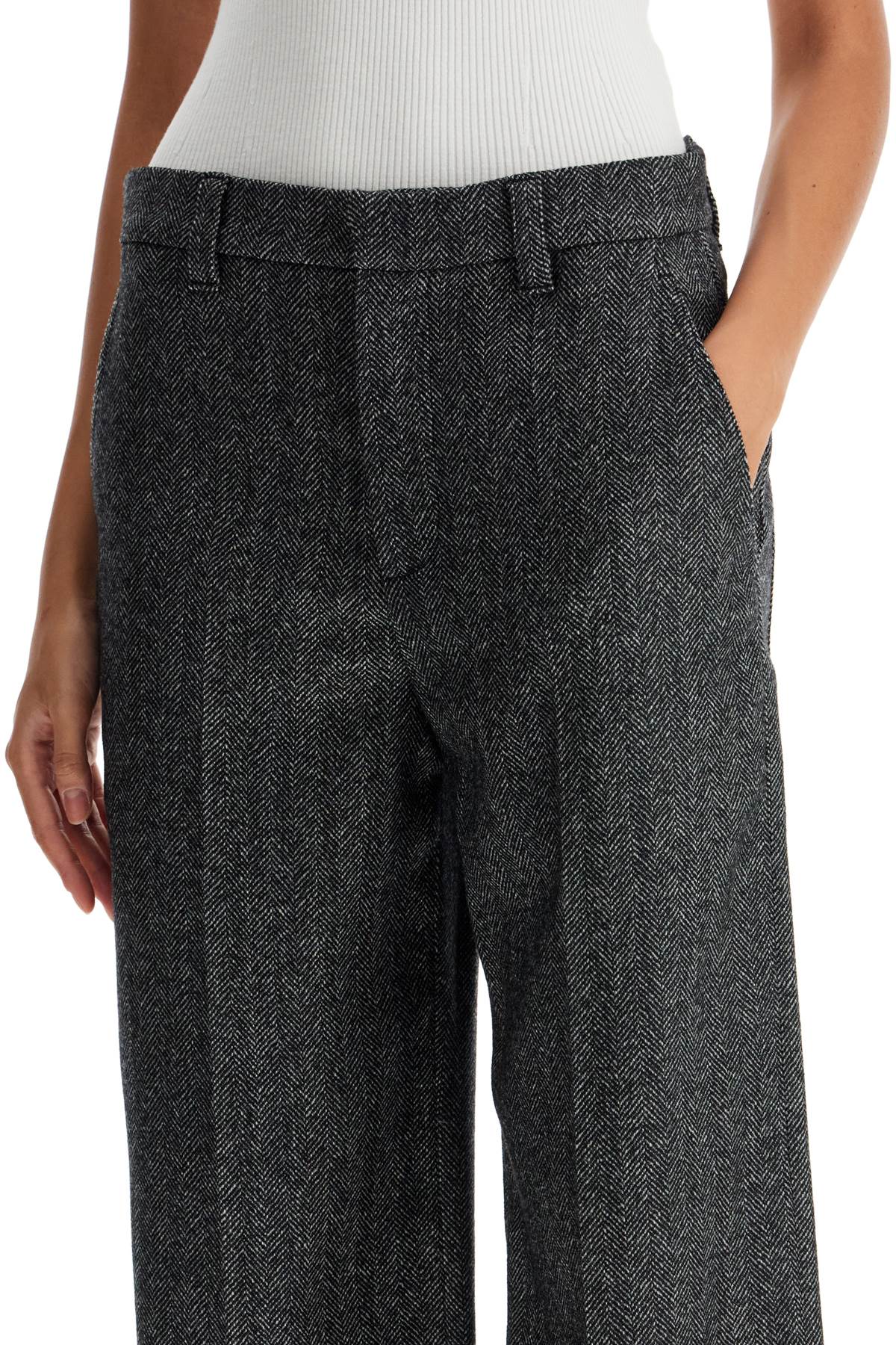 Brunello Cucinelli Wide Leg Herringbone Wool Trousers image 3