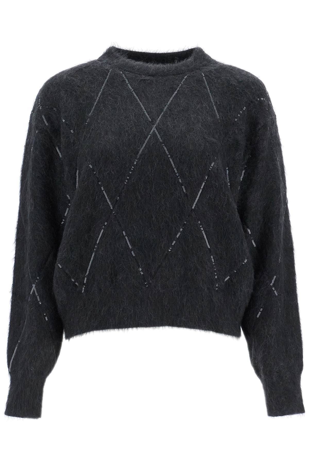 Brunello Cucinelli Mohair & Silk Argyle Embroidered Crewneck Sweater image 0