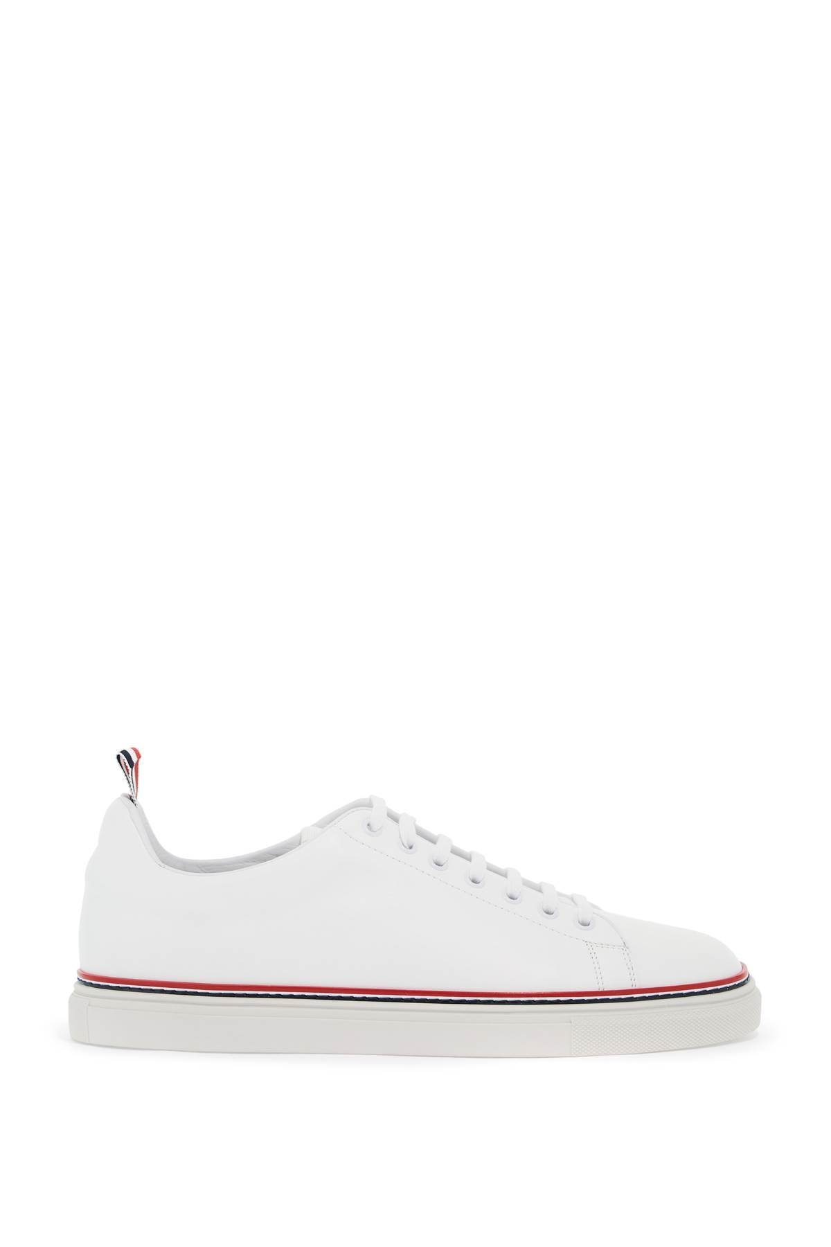 Thom Browne smooth leather sneakers with tricolor detail. image 0