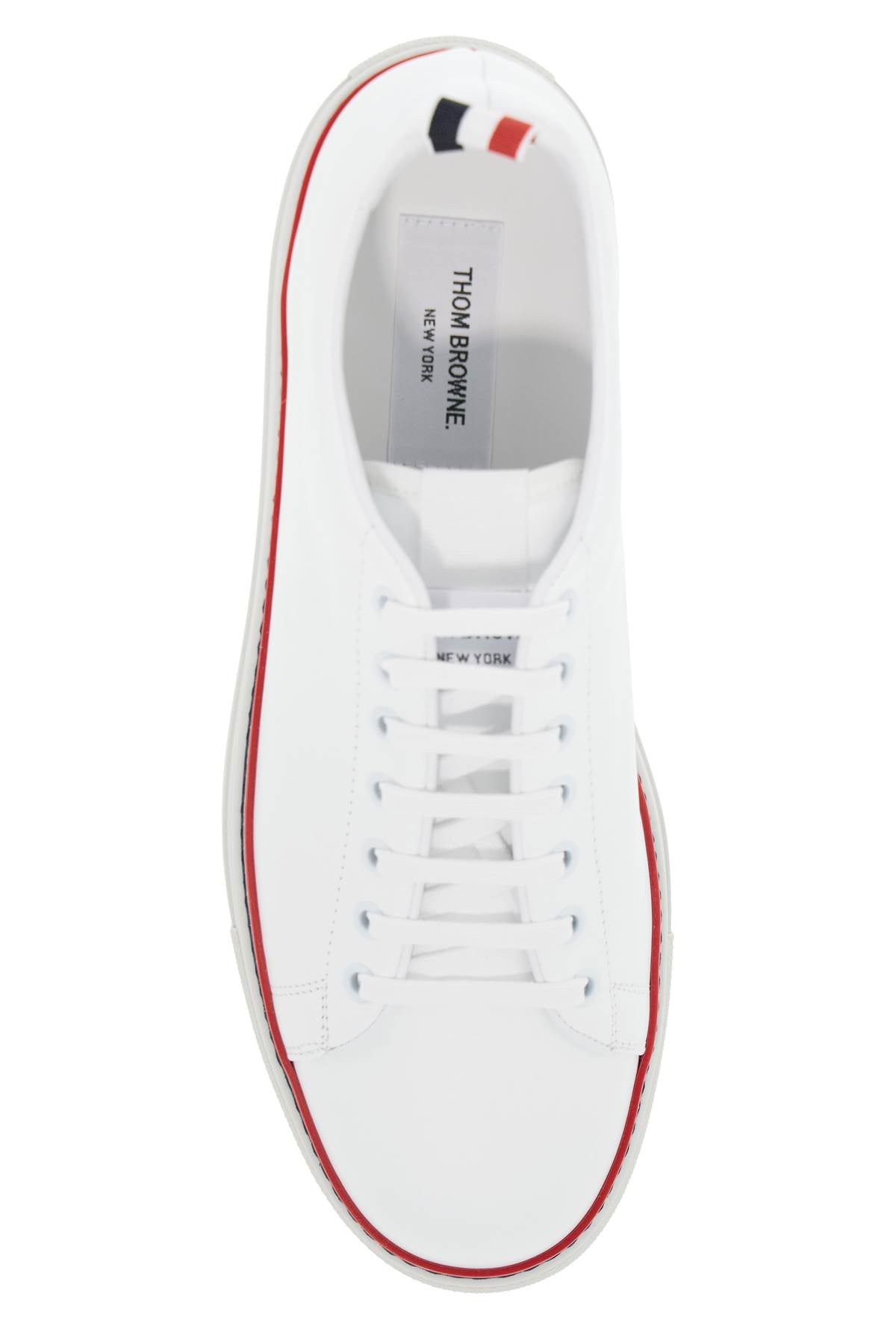 Thom Browne smooth leather sneakers with tricolor detail. image 1