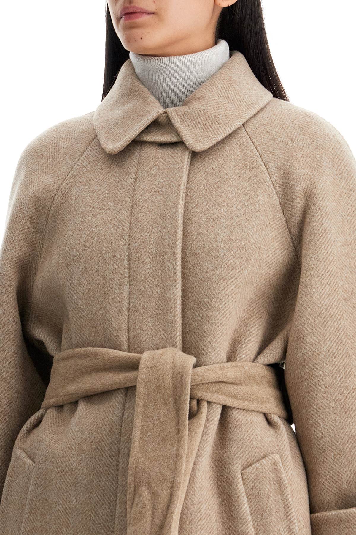 Brunello Cucinelli Wool and Cashmere Chevron Coat with Belt image 3