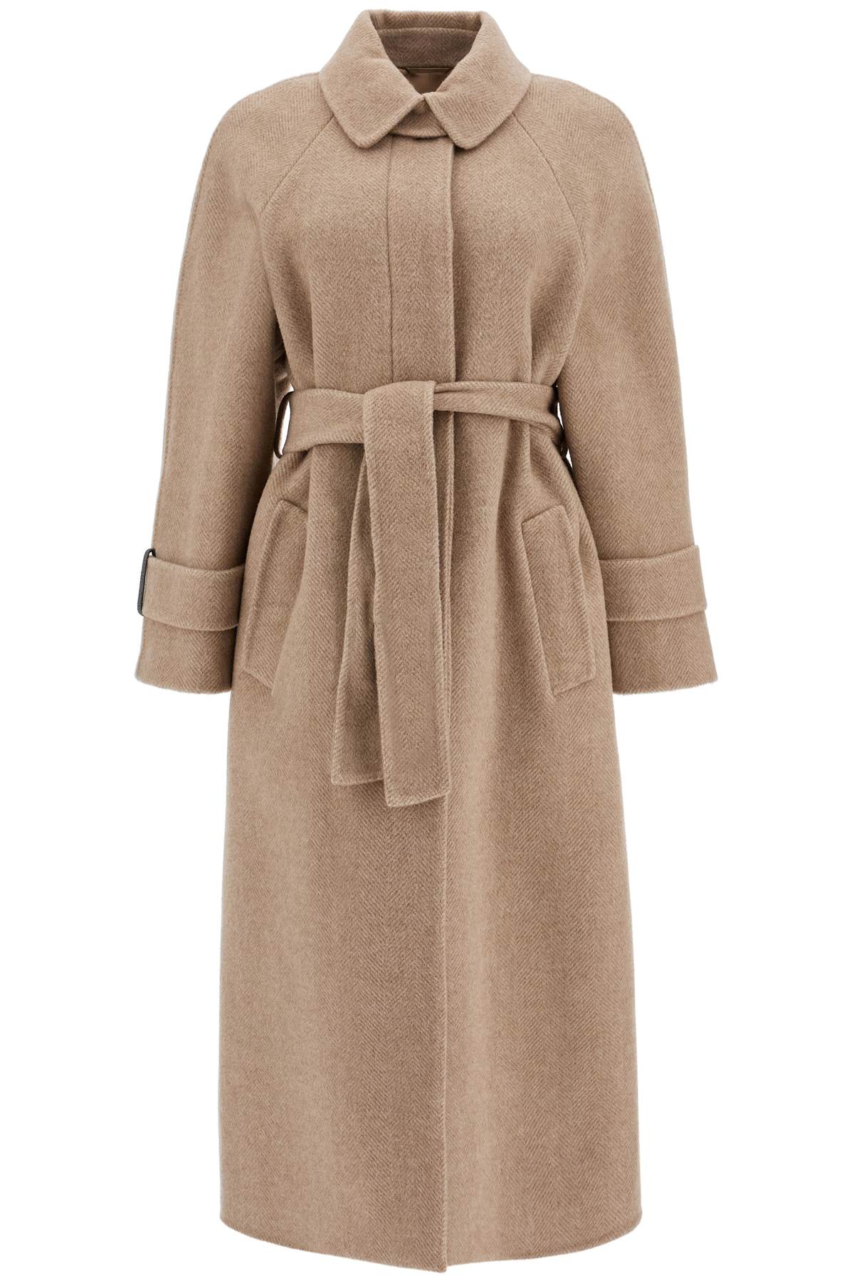 Brunello Cucinelli Wool and Cashmere Chevron Coat with Belt image 0