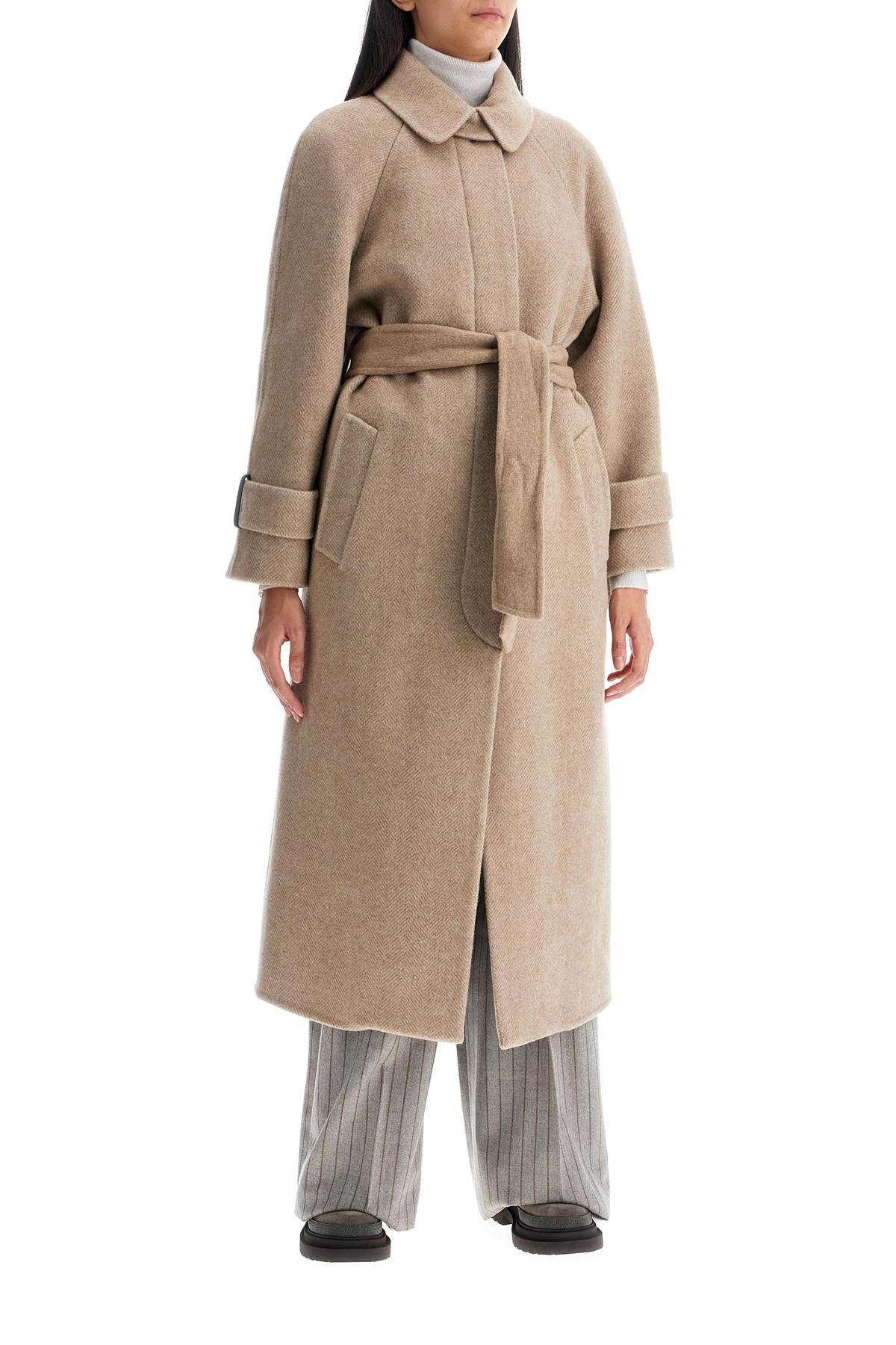 Brunello Cucinelli Wool and Cashmere Chevron Coat with Belt image 1