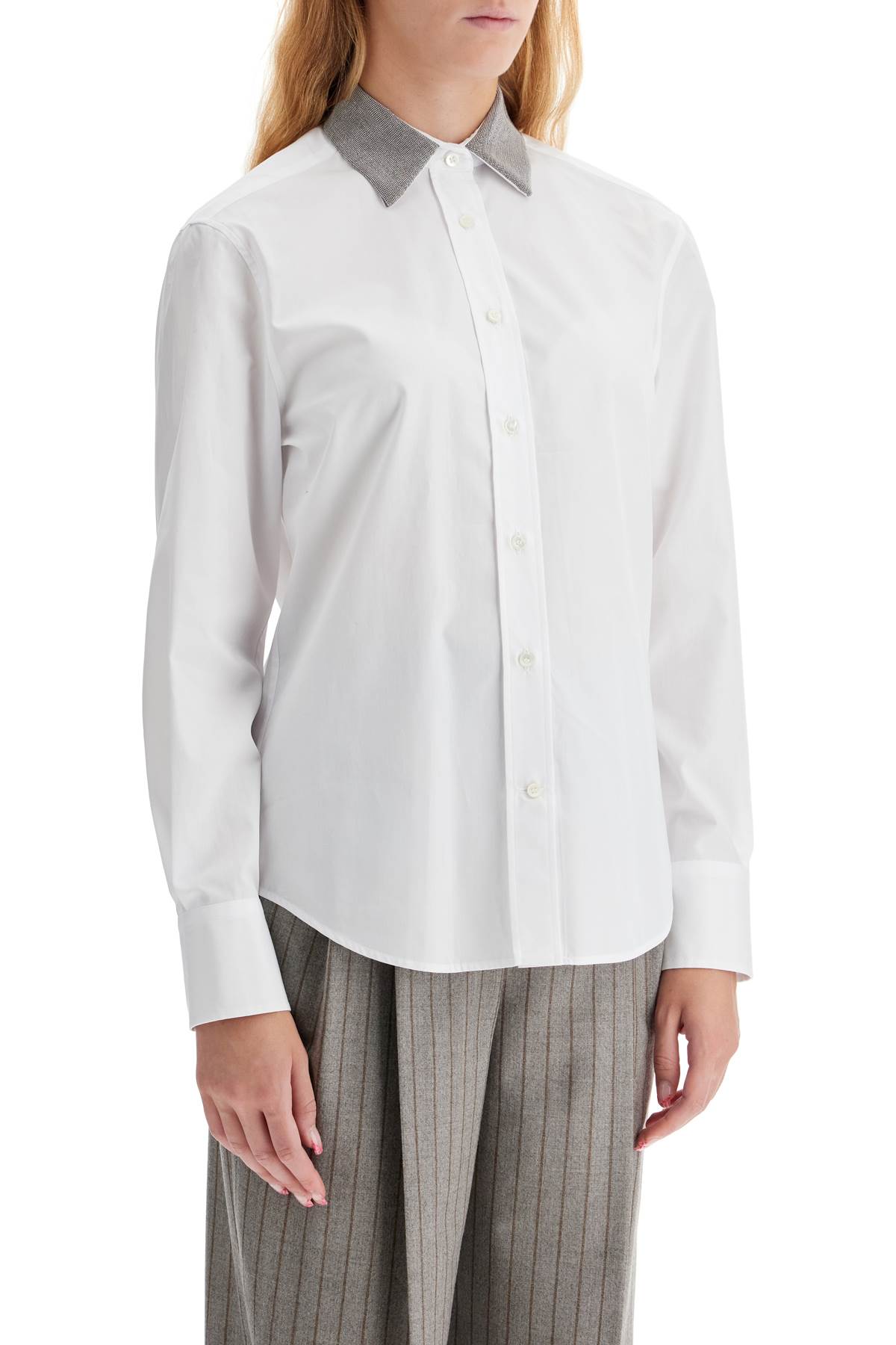 Brunello Cucinelli Long-Sleeve Shirt with Beaded Collar image 1