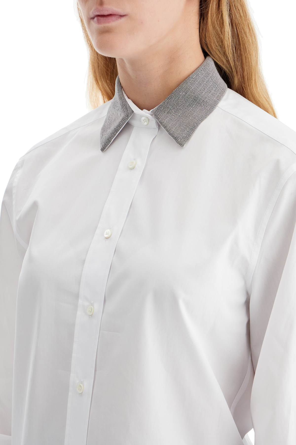 Brunello Cucinelli Long-Sleeve Shirt with Beaded Collar image 3