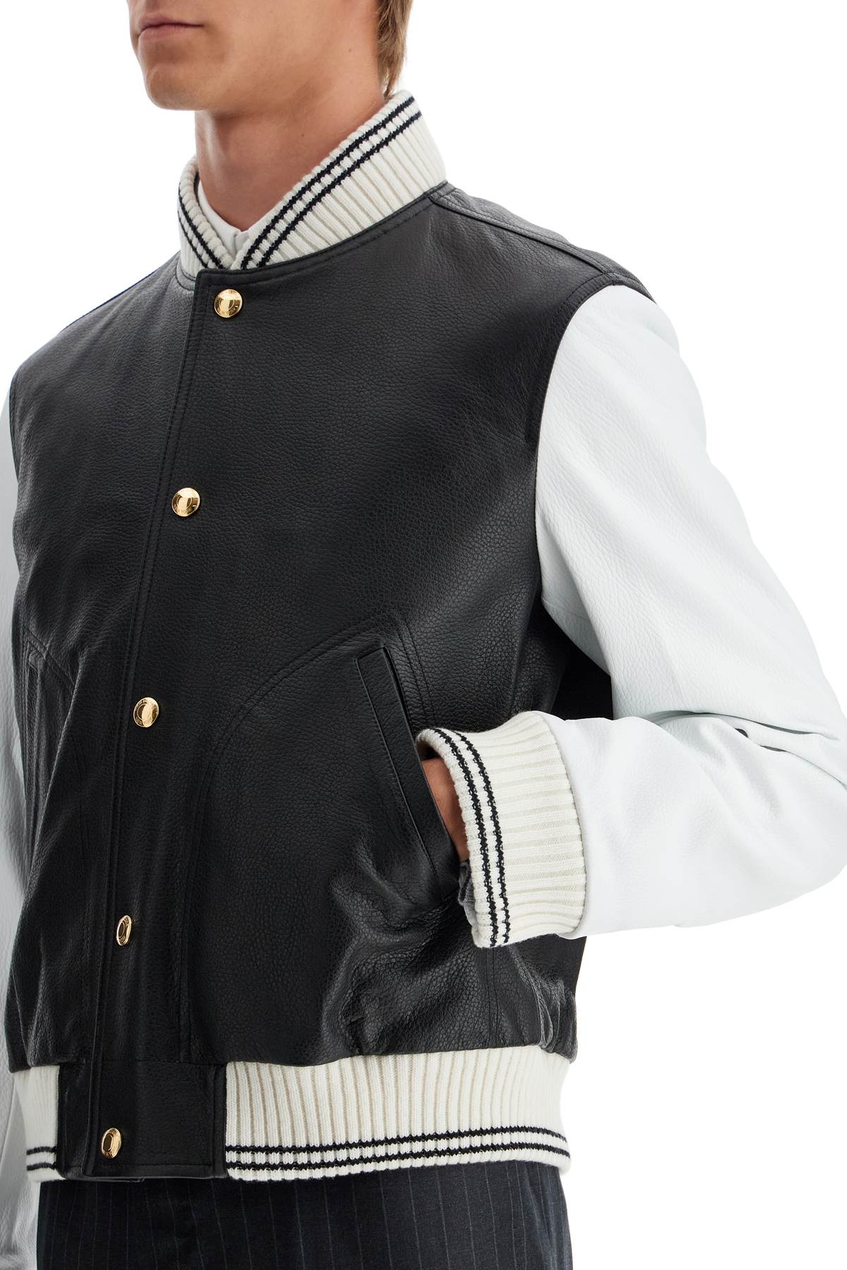 Thom Browne Hammered Leather Varsity Bomber Jacket image 3